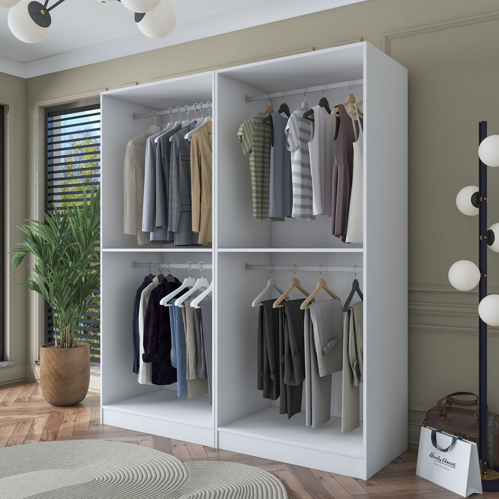 Dulap haine BA163, 180 x 210 x 57,5 cm, alb, PAL, spatiu de depozitare, fixare pe perete — imaginea 13