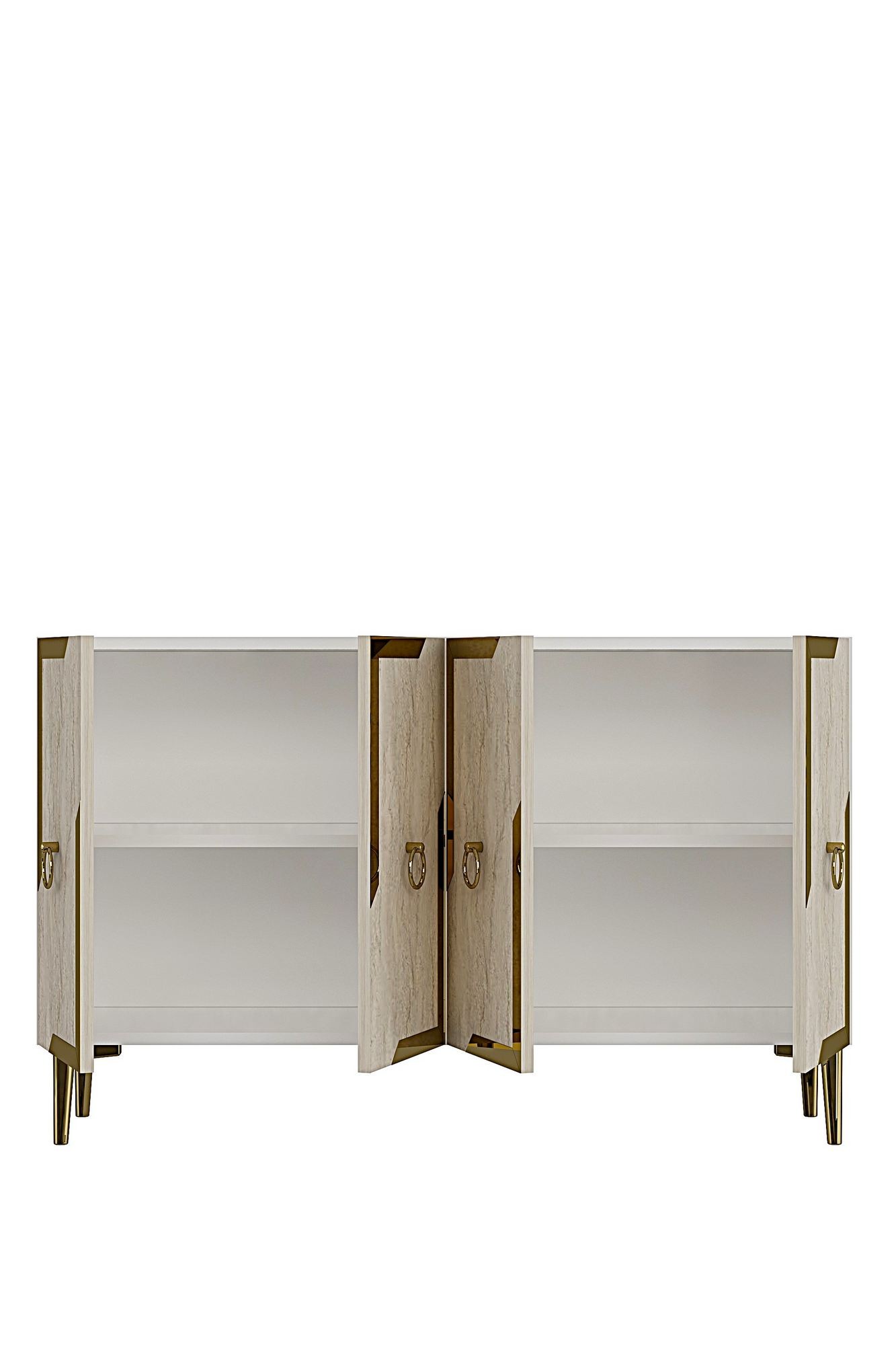 Consola Seza 120, 120 x 75 x 32 cm, alb travertin auriu, PAL melaminat, oglinda inclusa, alb / travertin / gold — imaginea 3