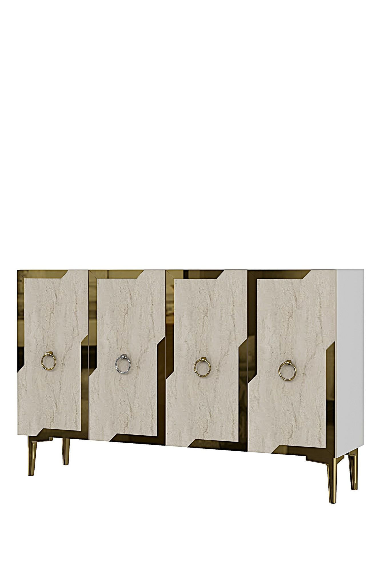 Consola Seza 120, 120 x 75 x 32 cm, alb travertin auriu, PAL melaminat, oglinda inclusa, alb / travertin / gold — imaginea 4