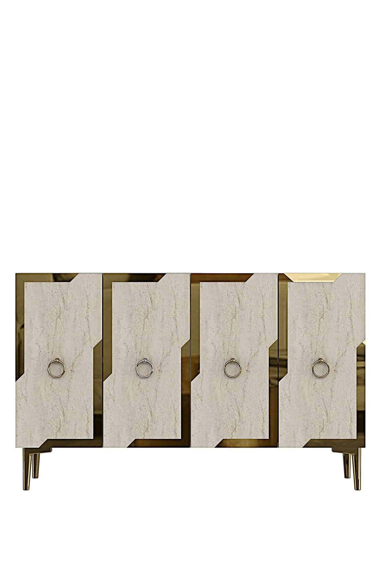 Consola Seza 120, 120 x 75 x 32 cm, alb travertin auriu, PAL melaminat, oglinda inclusa, alb / travertin / gold — imaginea 6