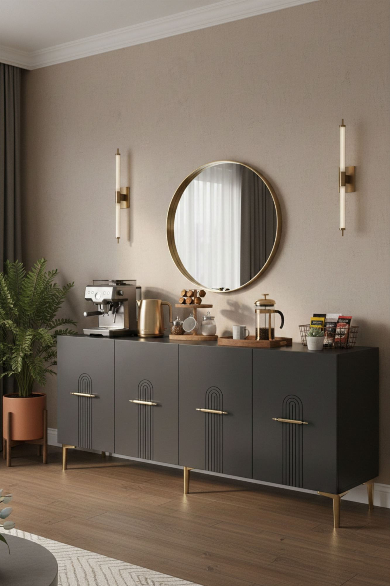 Consola Ida 180, 180 x 75 x 32 cm, antracit auriu, PAL melaminat, antracit / gold — imaginea 4