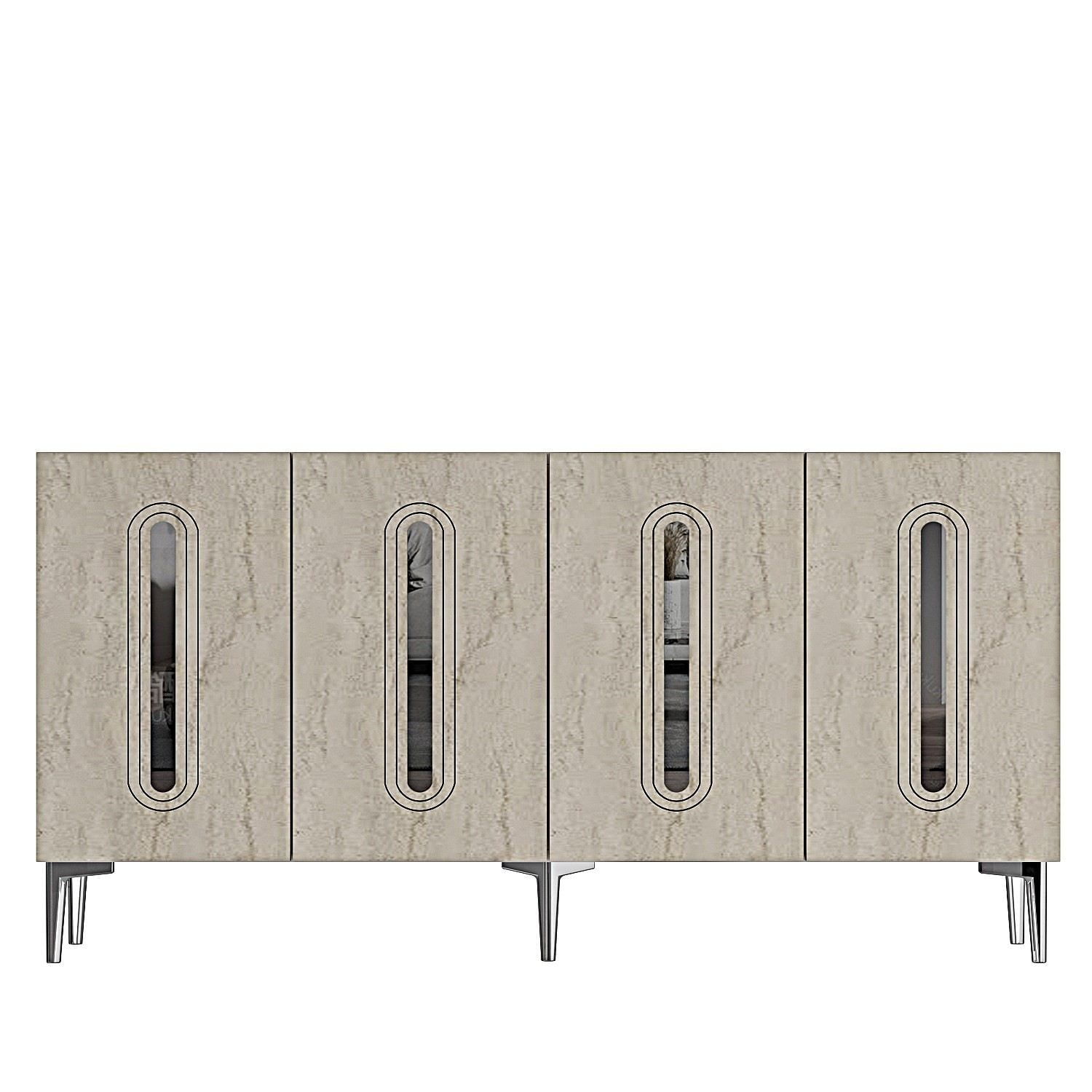 Consola Rany 150, 150 x 75 x 32 cm, alb travertin argintiu, PAL melaminat, spatiu de depozitare, fixare pe perete, alb / travertin / silver — imaginea 2