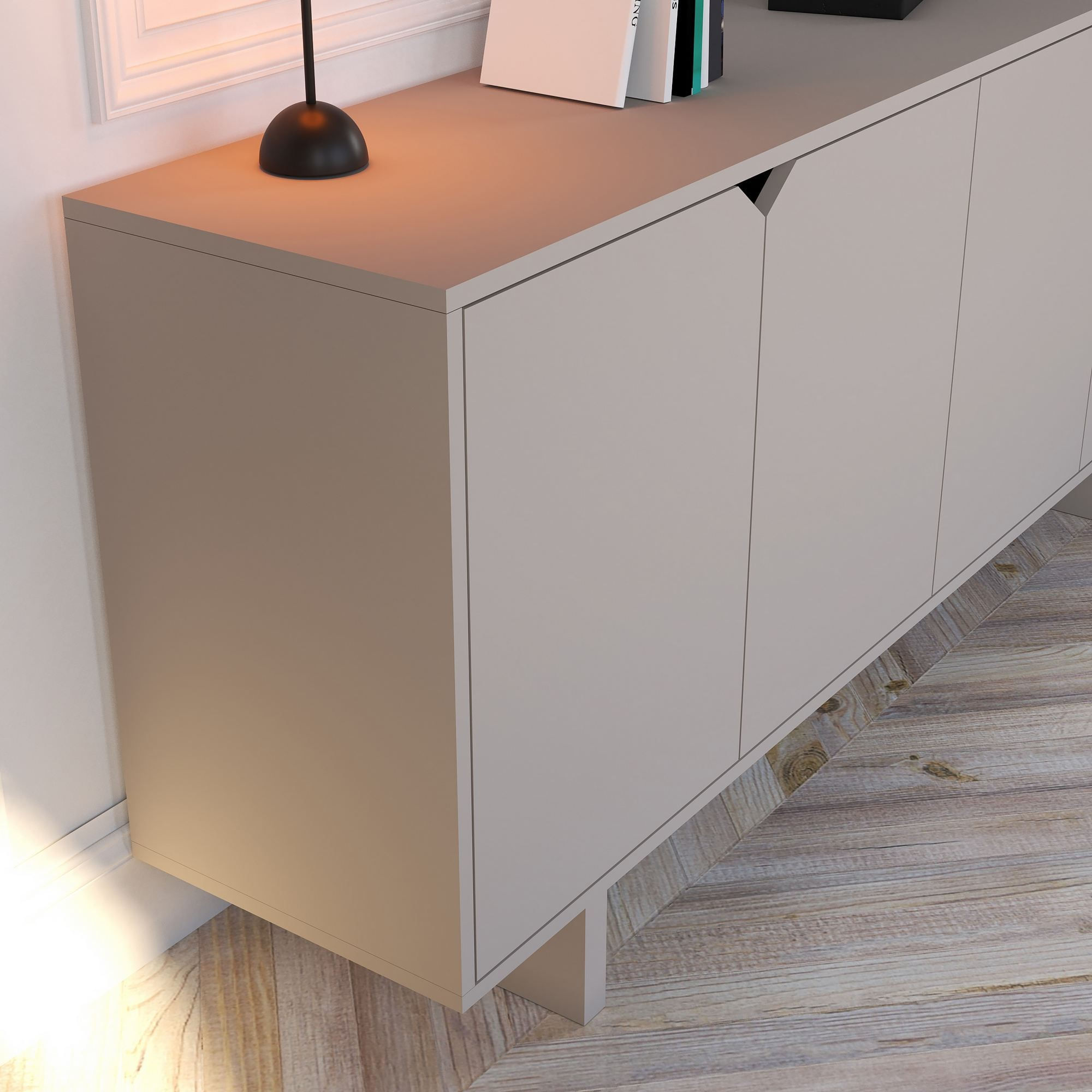 Consola Oz, 180 x 80,6 x 40 cm, bej, PAL melaminat, spatiu de depozitare, fixare pe perete — imaginea 3