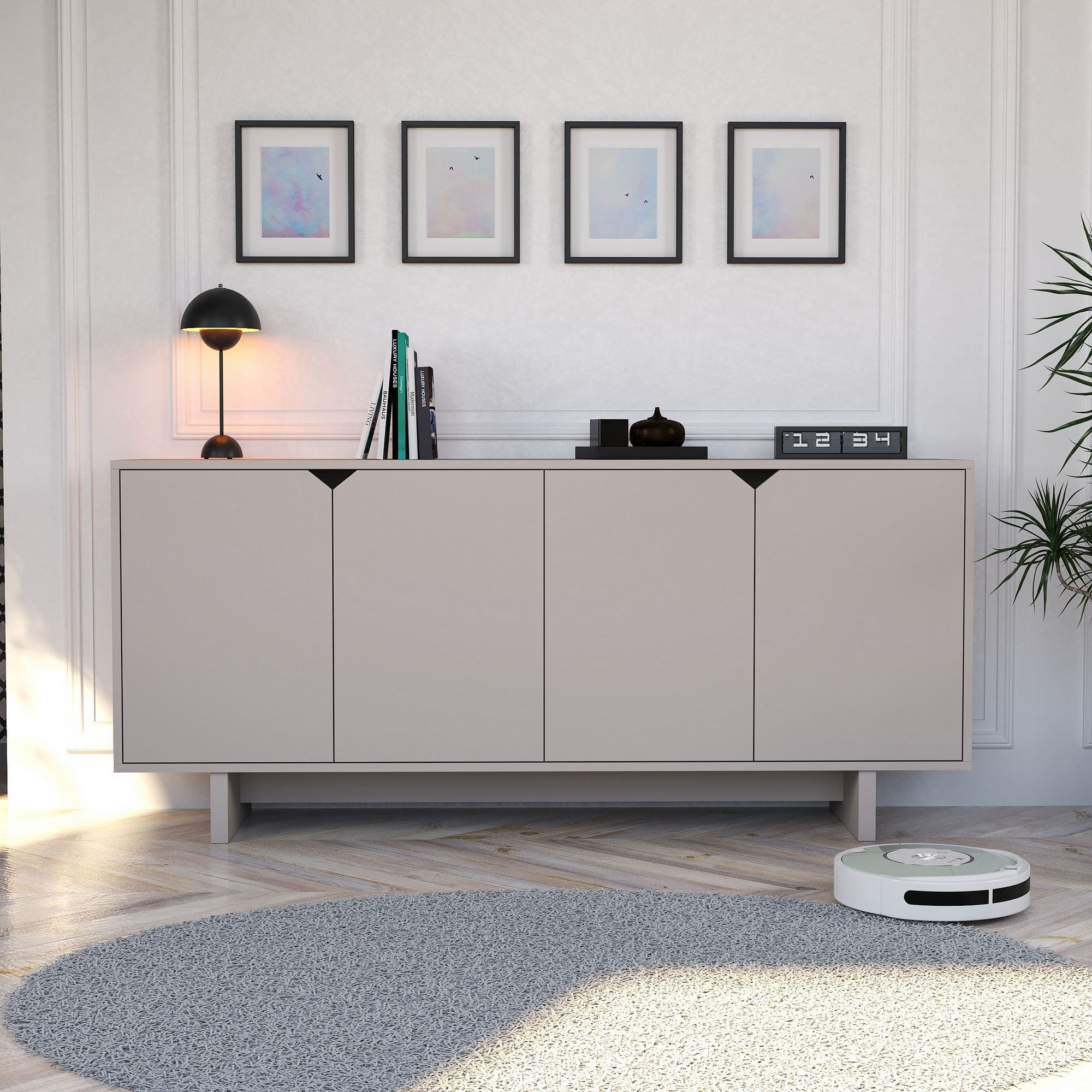 Consola Oz, 180 x 80,6 x 40 cm, bej, PAL melaminat, spatiu de depozitare, fixare pe perete — imaginea 4