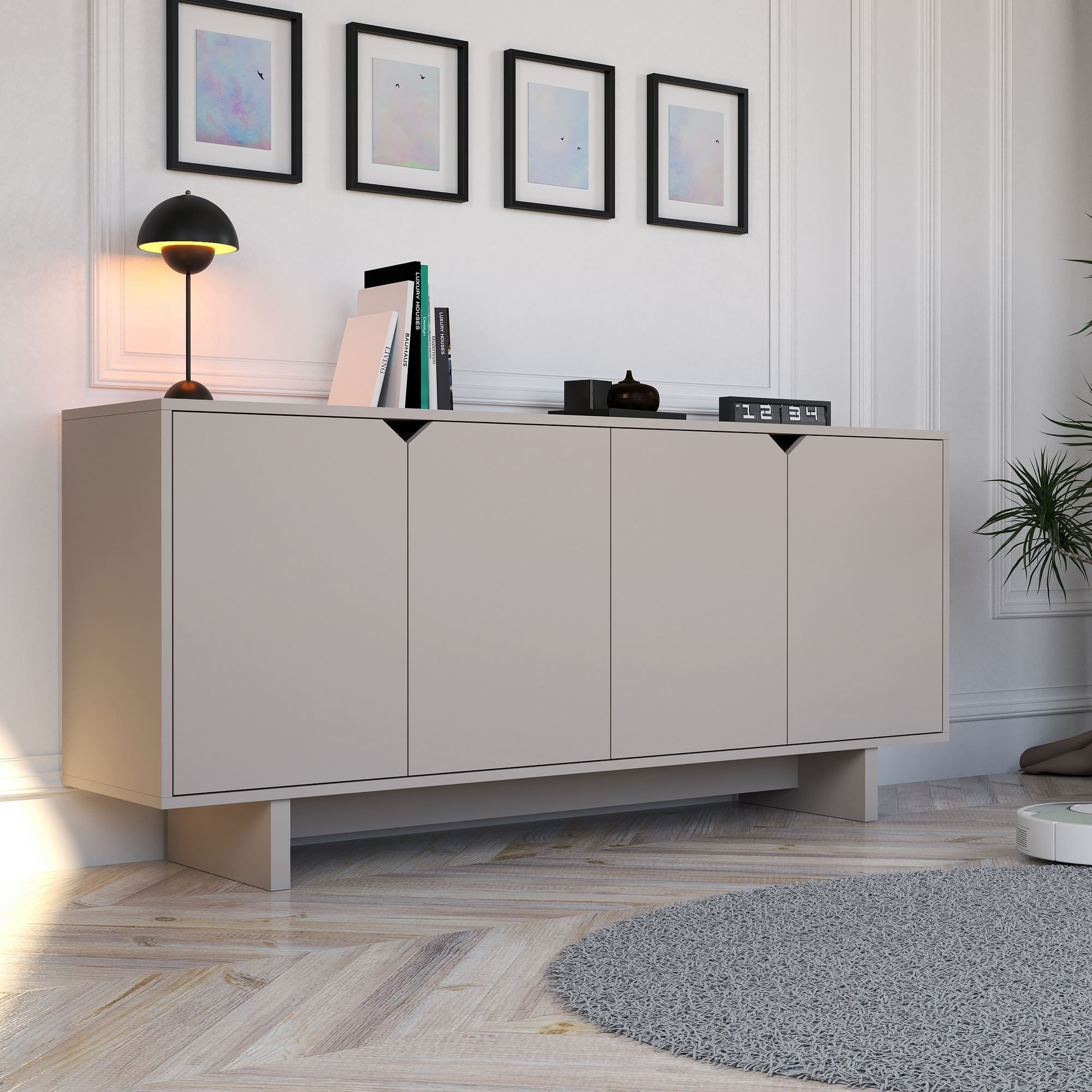 Consola Oz, 180 x 80,6 x 40 cm, bej, PAL melaminat, spatiu de depozitare, fixare pe perete — imaginea 5