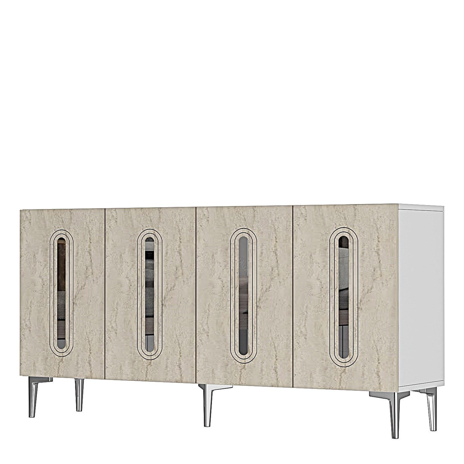 Consola Rany 150, 150 x 75 x 32 cm, alb travertin argintiu, PAL melaminat, spatiu de depozitare, fixare pe perete, alb / travertin / silver — imaginea 6