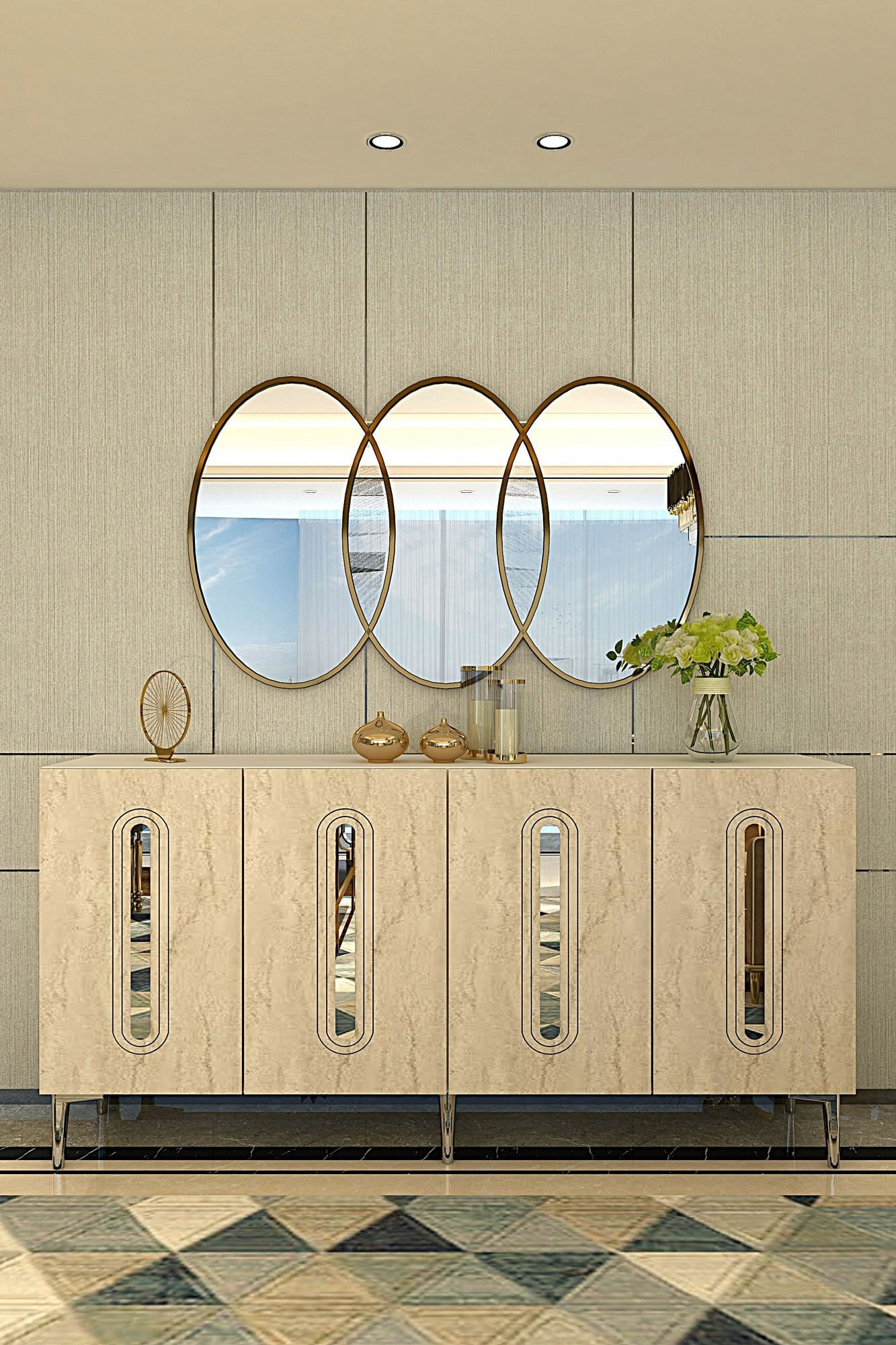 Consola Rany 150, 150 x 75 x 32 cm, alb travertin argintiu, PAL melaminat, spatiu de depozitare, fixare pe perete, alb / travertin / silver — imaginea 7