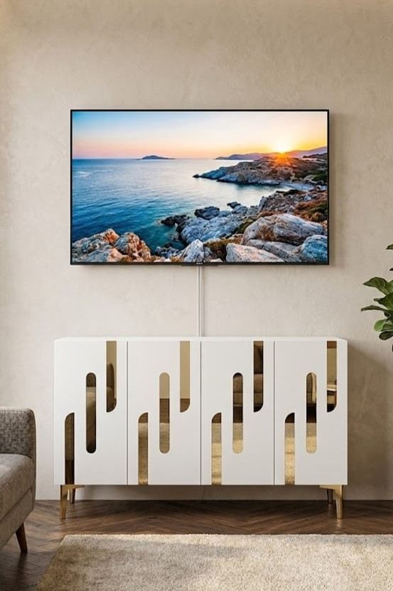 Consola Ece 120, 120 x 75 x 32 cm, alb auriu, PAL melaminat, oglinda inclusa, alb / gold — imaginea 4