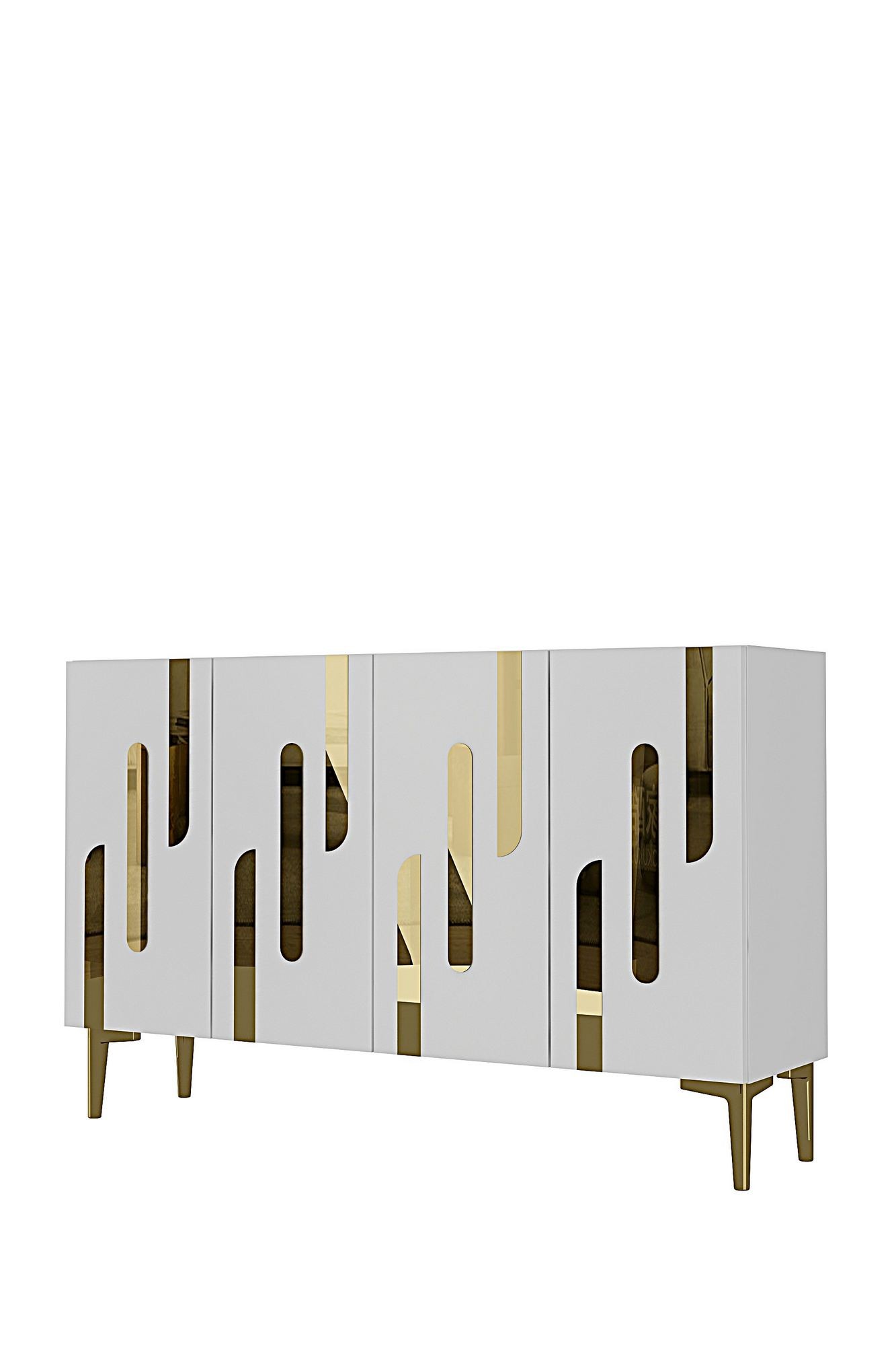Consola Ece 120, 120 x 75 x 32 cm, alb auriu, PAL melaminat, oglinda inclusa, alb / gold — imaginea 5