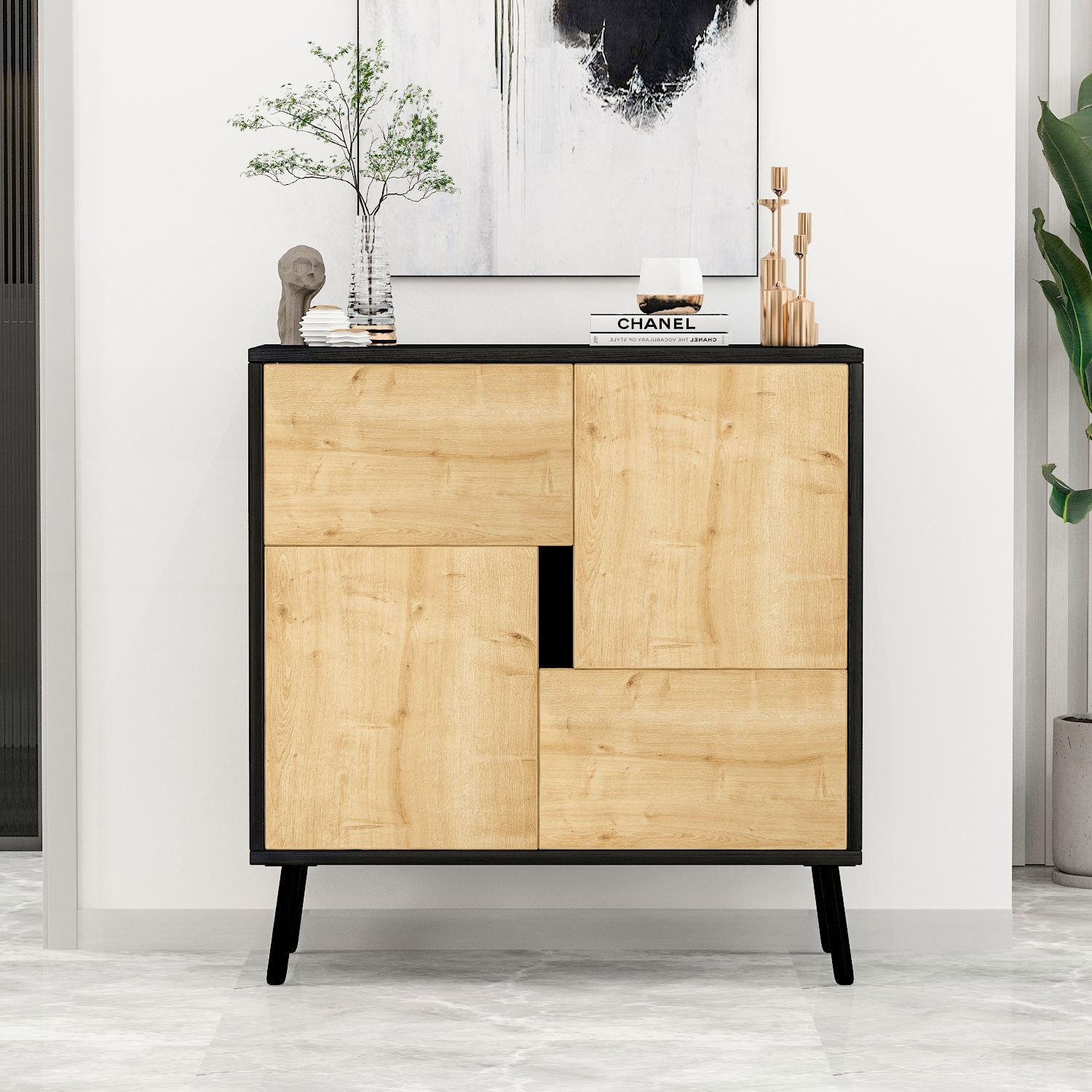 Dulap Darien, 76, 5 x 79, 5 x 35 cm, negru lemn stejar safir, PAL melaminat, spatiu de depozitare, fixare pe perete, negru wood / safir stejar — imaginea 2