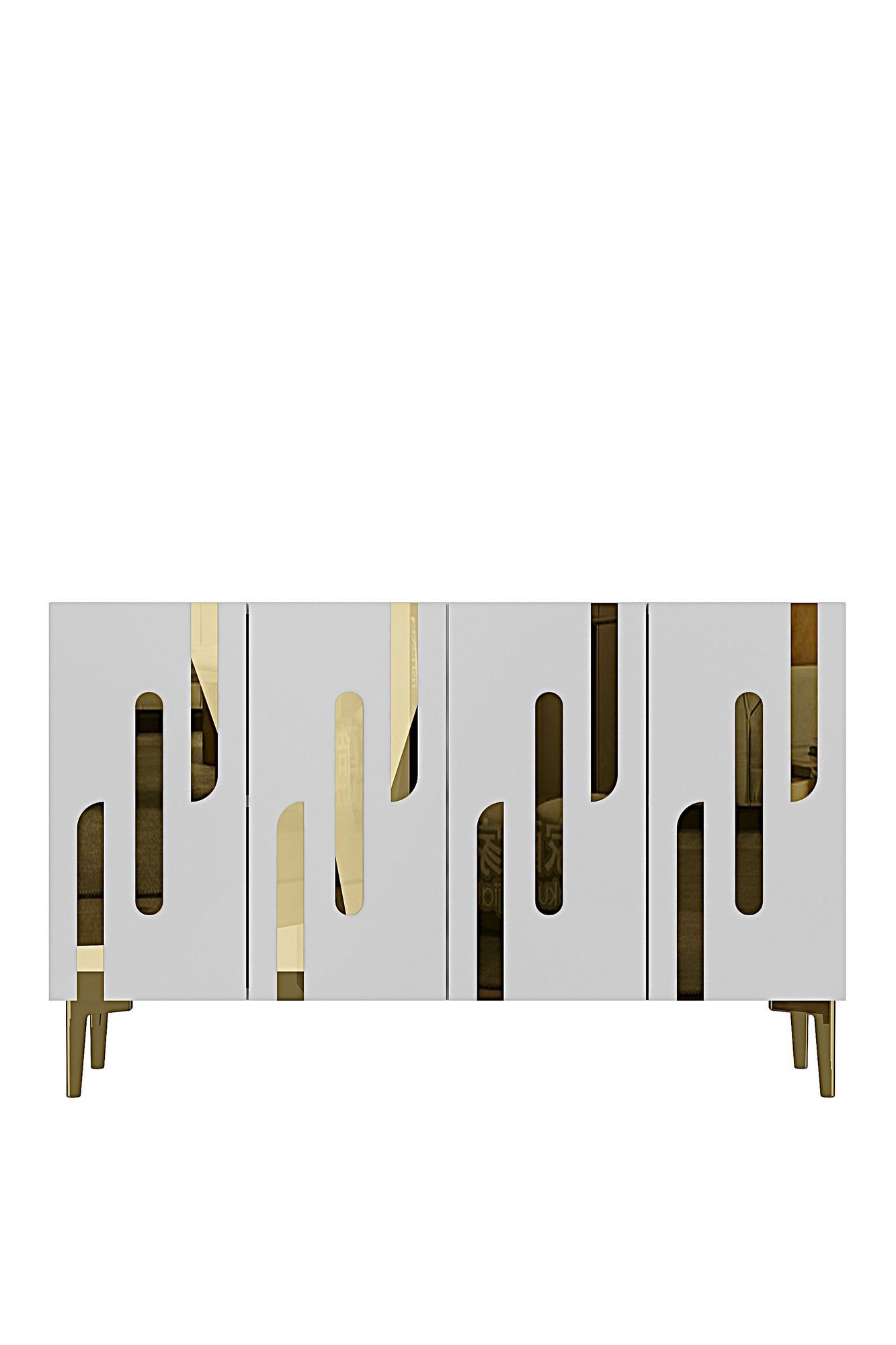 Consola Ece 120, 120 x 75 x 32 cm, alb auriu, PAL melaminat, oglinda inclusa, alb / gold — imaginea 7