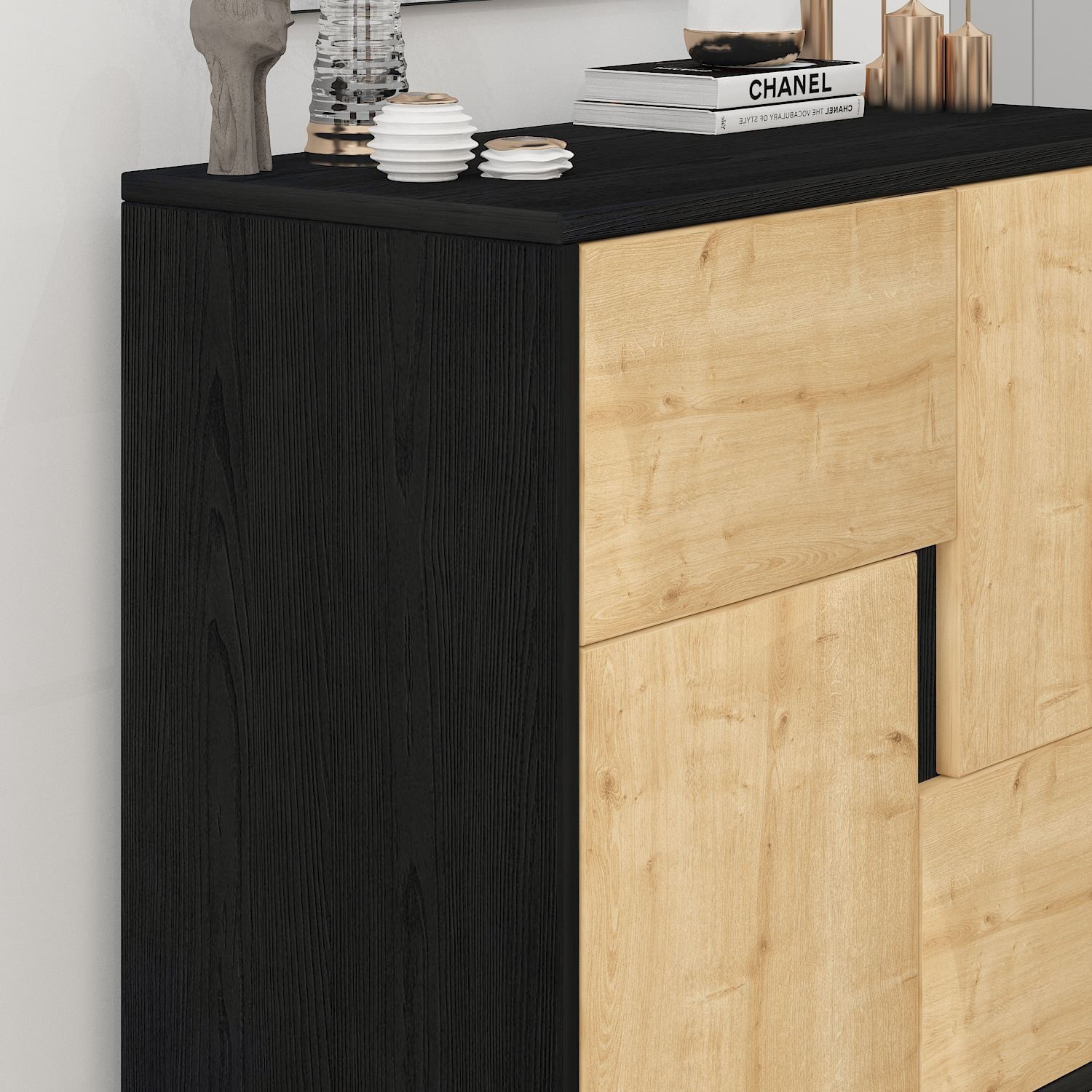 Dulap Darien, 76, 5 x 79, 5 x 35 cm, negru lemn stejar safir, PAL melaminat, spatiu de depozitare, fixare pe perete, negru wood / safir stejar — imaginea 6