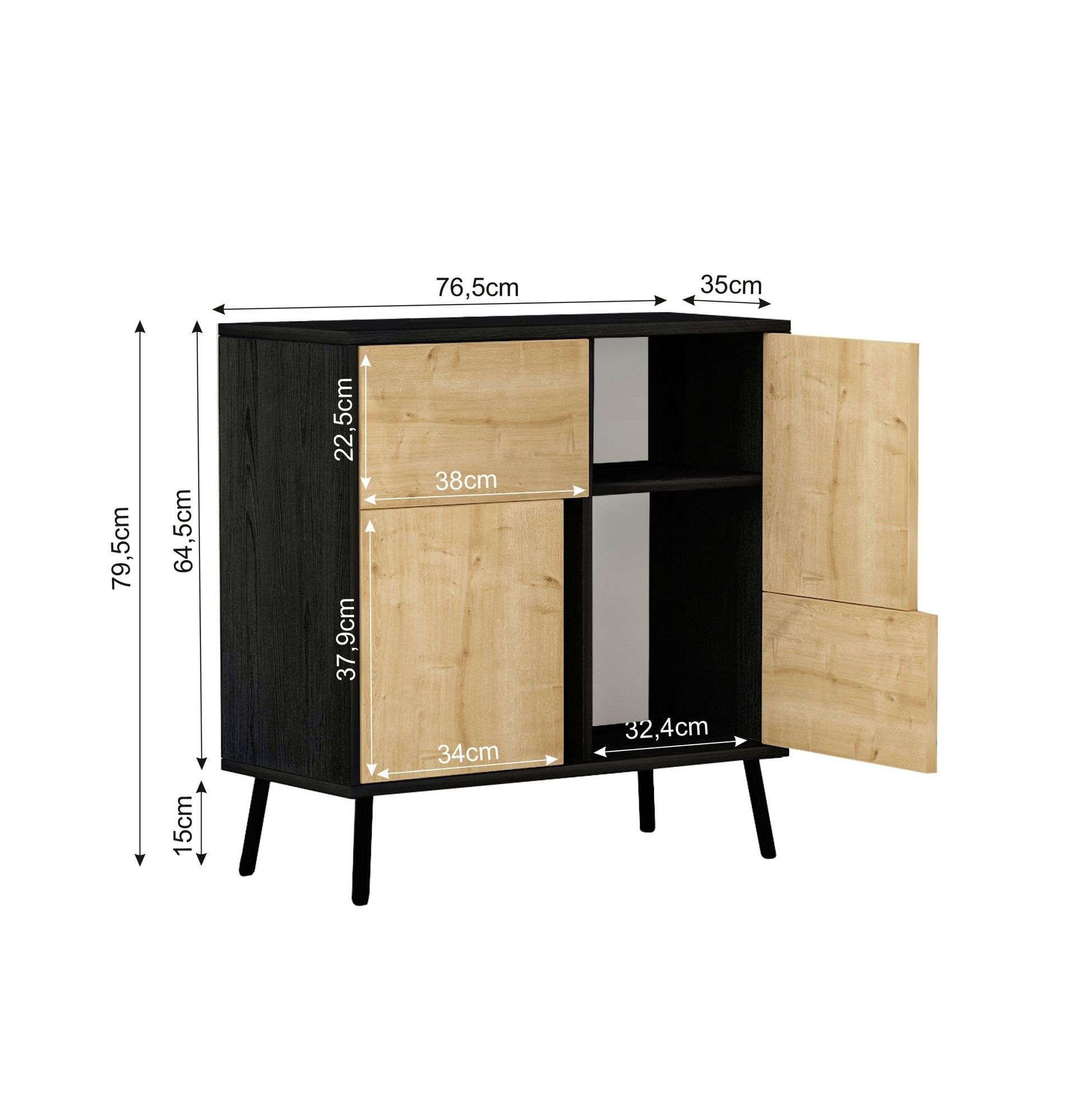 Dulap Darien, 76, 5 x 79, 5 x 35 cm, negru lemn stejar safir, PAL melaminat, spatiu de depozitare, fixare pe perete, negru wood / safir stejar — imaginea 7