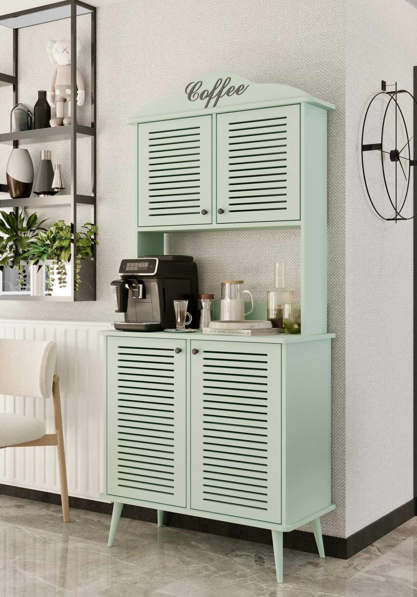 Dulap bar cafea Avior 90 - Mint, 90 x 170 x 40 cm, MDF, capacitate 35 kg, mint — imaginea 2