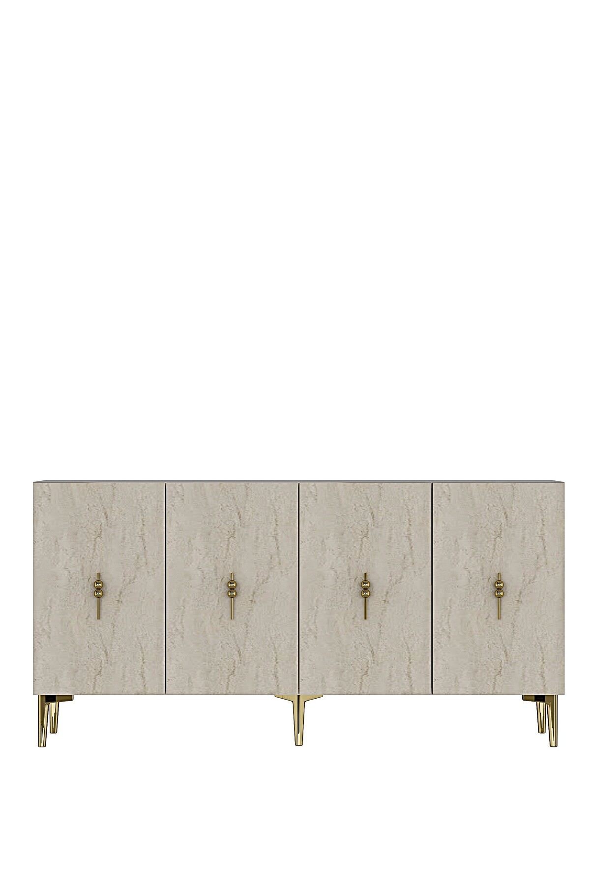 Consola Salkım 150, 150 x 75 x 32 cm, alb travertin auriu, PAL melaminat, alb / travertin / gold — imaginea 4