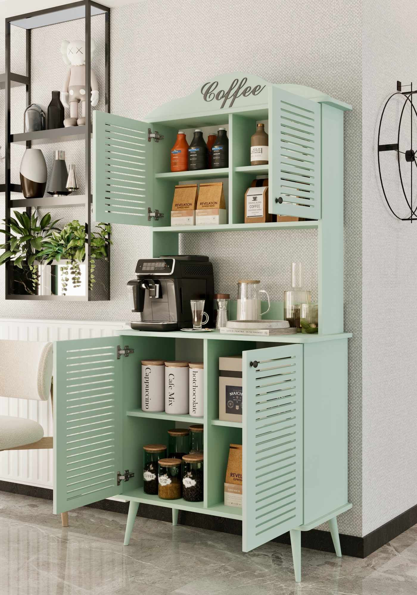 Dulap bar cafea Avior 90 - Mint, 90 x 170 x 40 cm, MDF, capacitate 35 kg, mint — imaginea 3