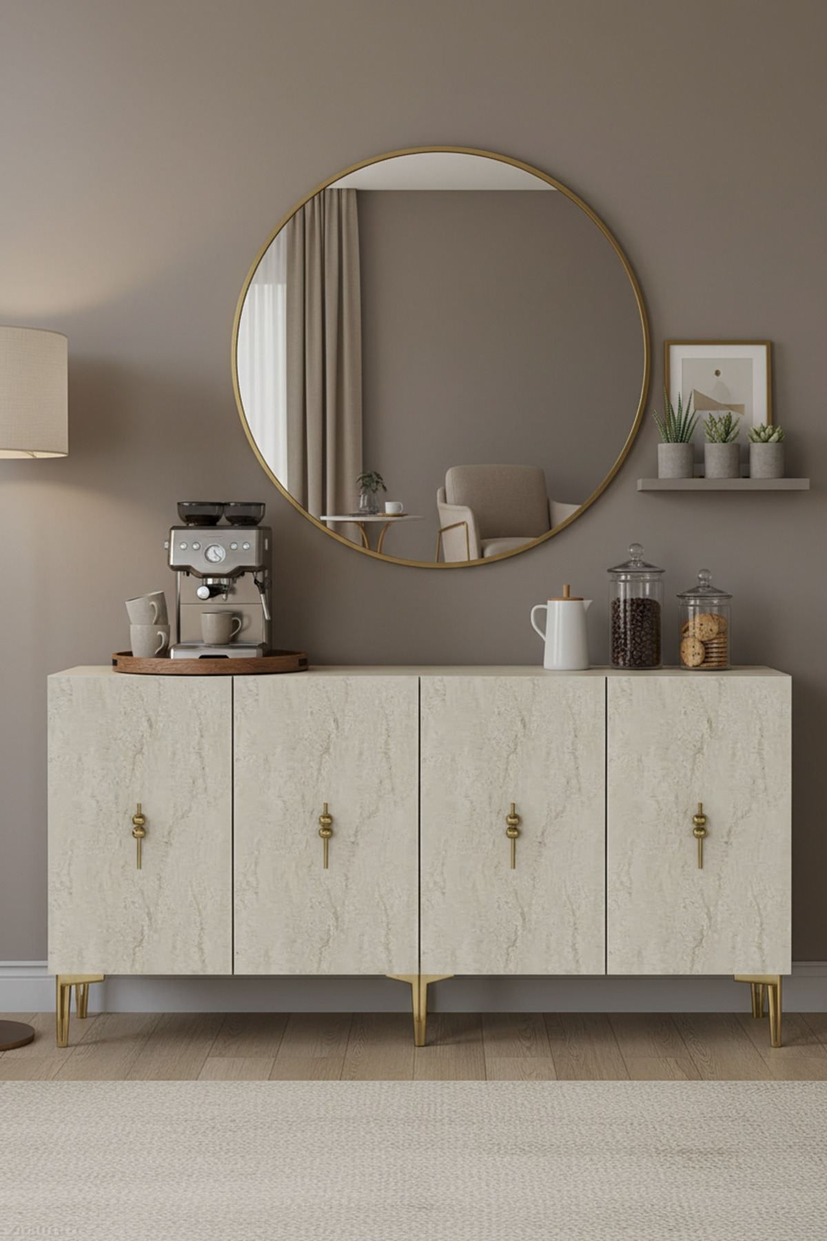 Consola Salkım 150, 150 x 75 x 32 cm, alb travertin auriu, PAL melaminat, alb / travertin / gold — imaginea 7