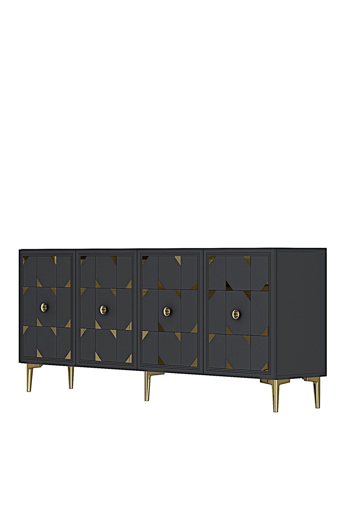 Consola Moka 180, 180 x 75 x 32 cm, antracit auriu, PAL melaminat, oglinda inclusa, antracit / gold — imaginea 2