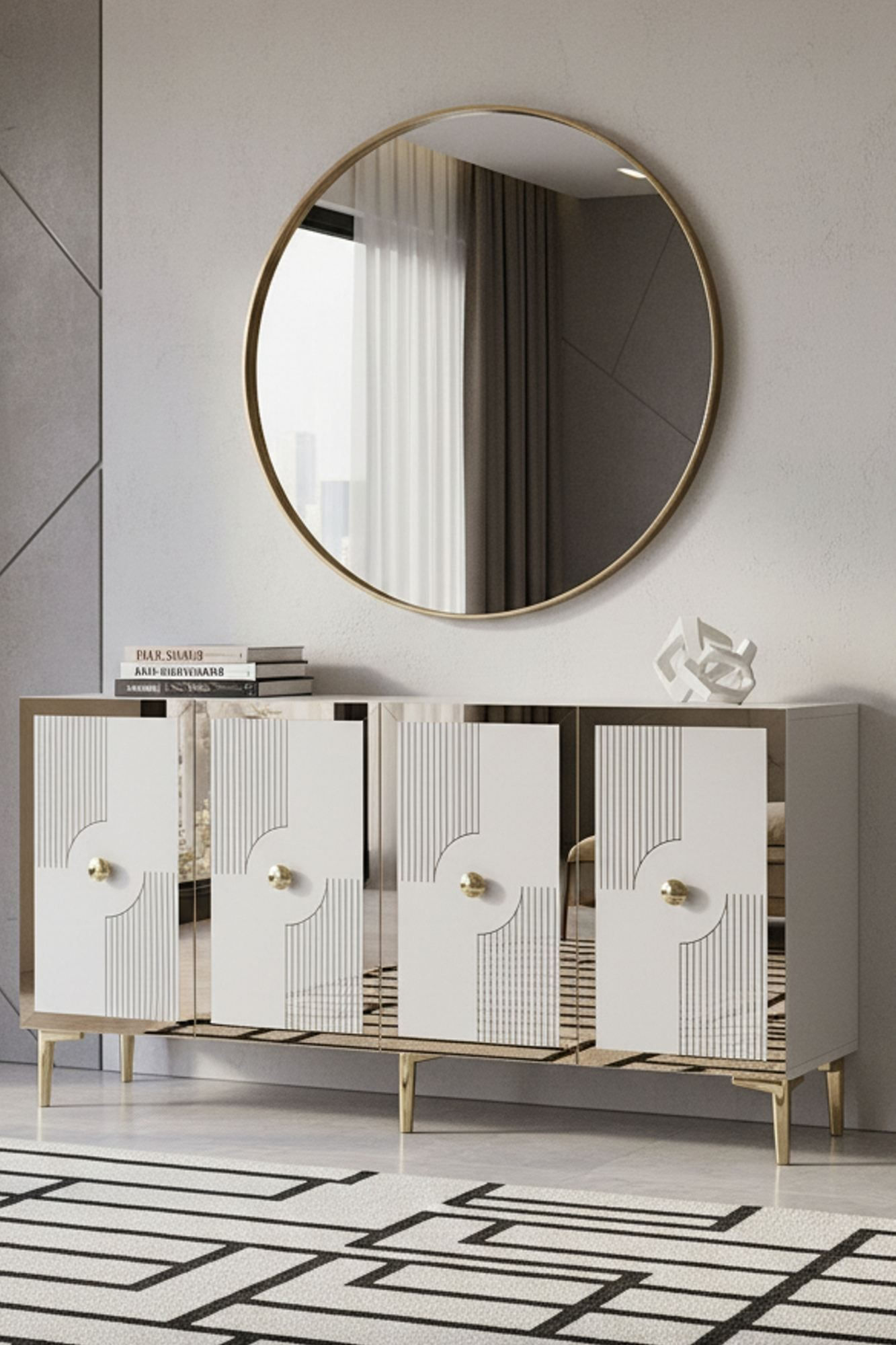 Consola Pega 150, 125 x 75 x 32 cm, alb auriu, PAL melaminat, oglinda inclusa, alb / gold — imaginea 3