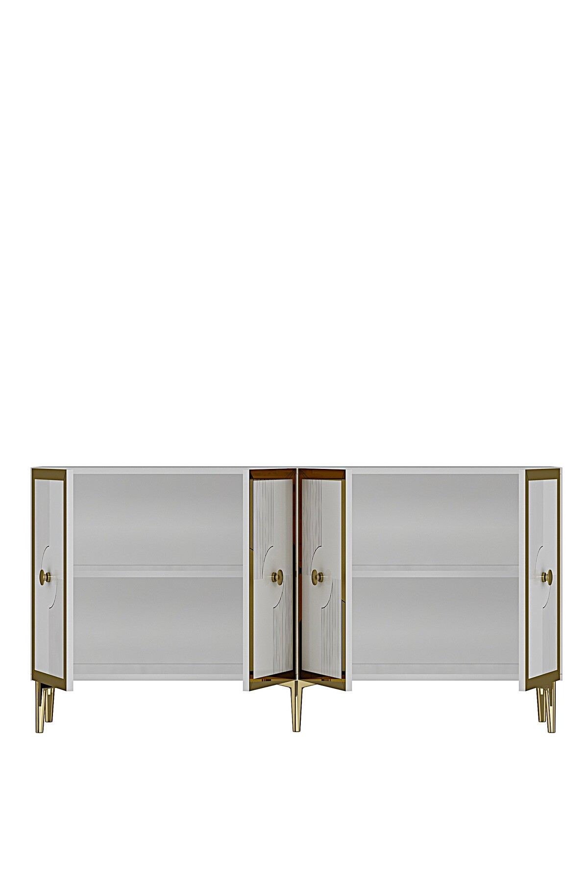 Consola Pega 150, 125 x 75 x 32 cm, alb auriu, PAL melaminat, oglinda inclusa, alb / gold — imaginea 4