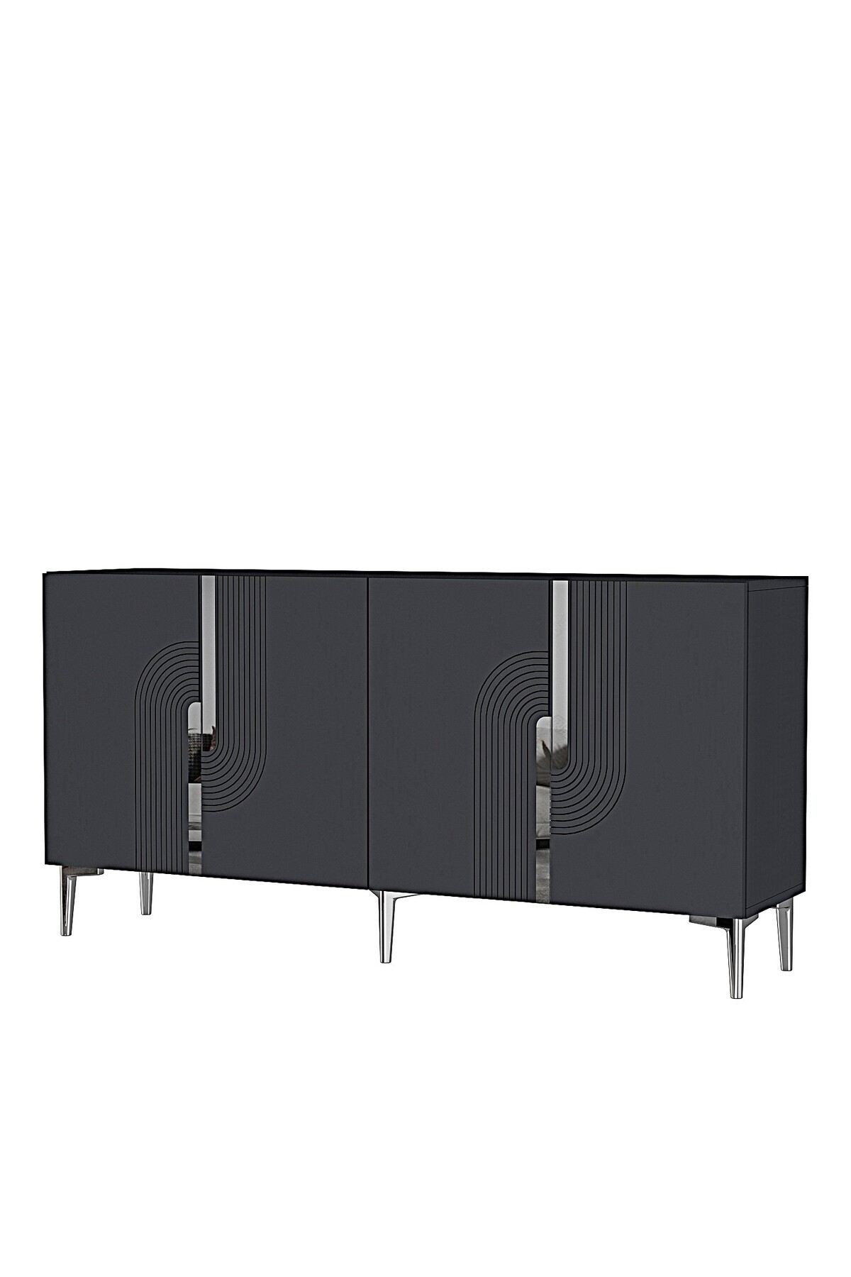 Consola Meyra 180, 180 x 75 x 32 cm, antracit argintiu, PAL melaminat, oglinda inclusa, antracit / silver — imaginea 5