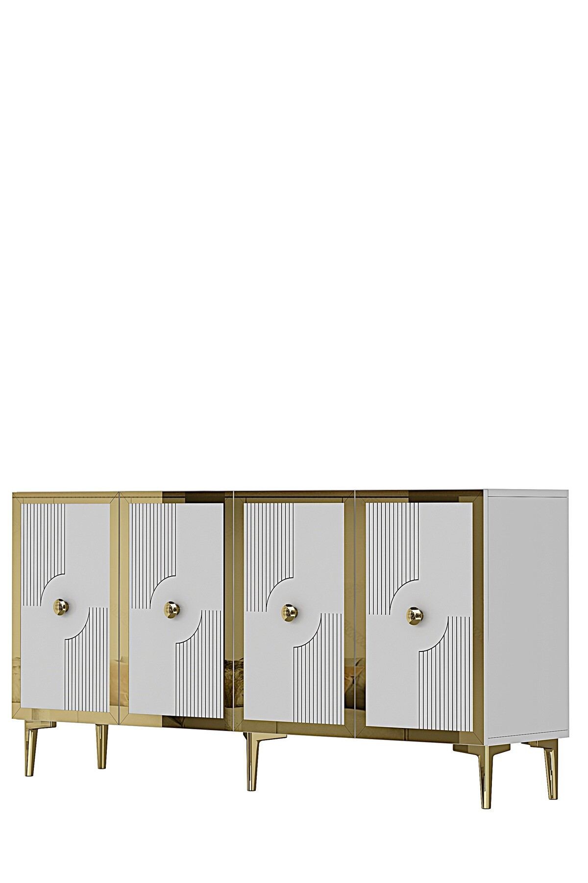 Consola Pega 150, 125 x 75 x 32 cm, alb auriu, PAL melaminat, oglinda inclusa, alb / gold — imaginea 9