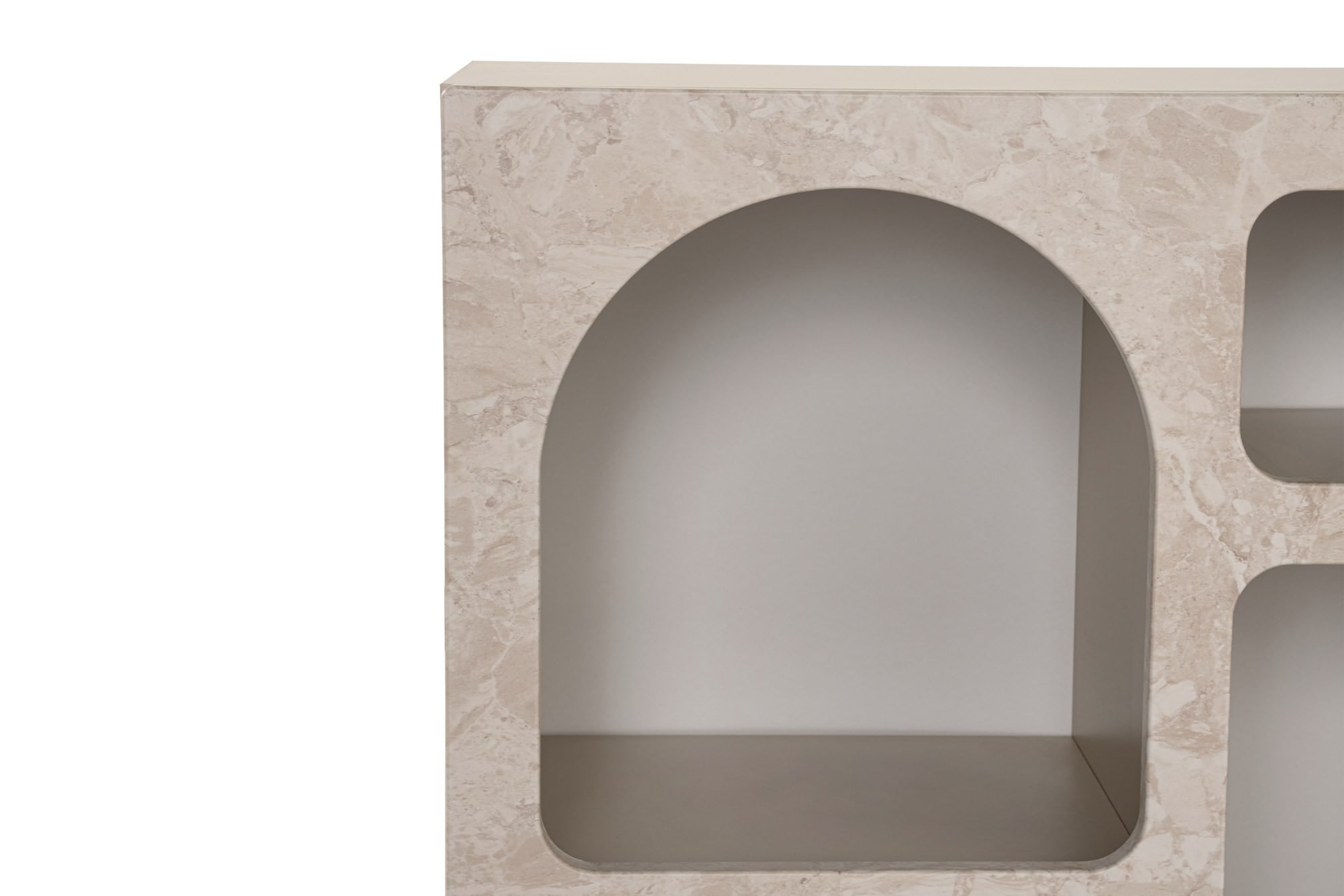 Consola Lessa, 80 x 74 x 37 cm, travertin bej nisip, PAL melaminat — imaginea 3