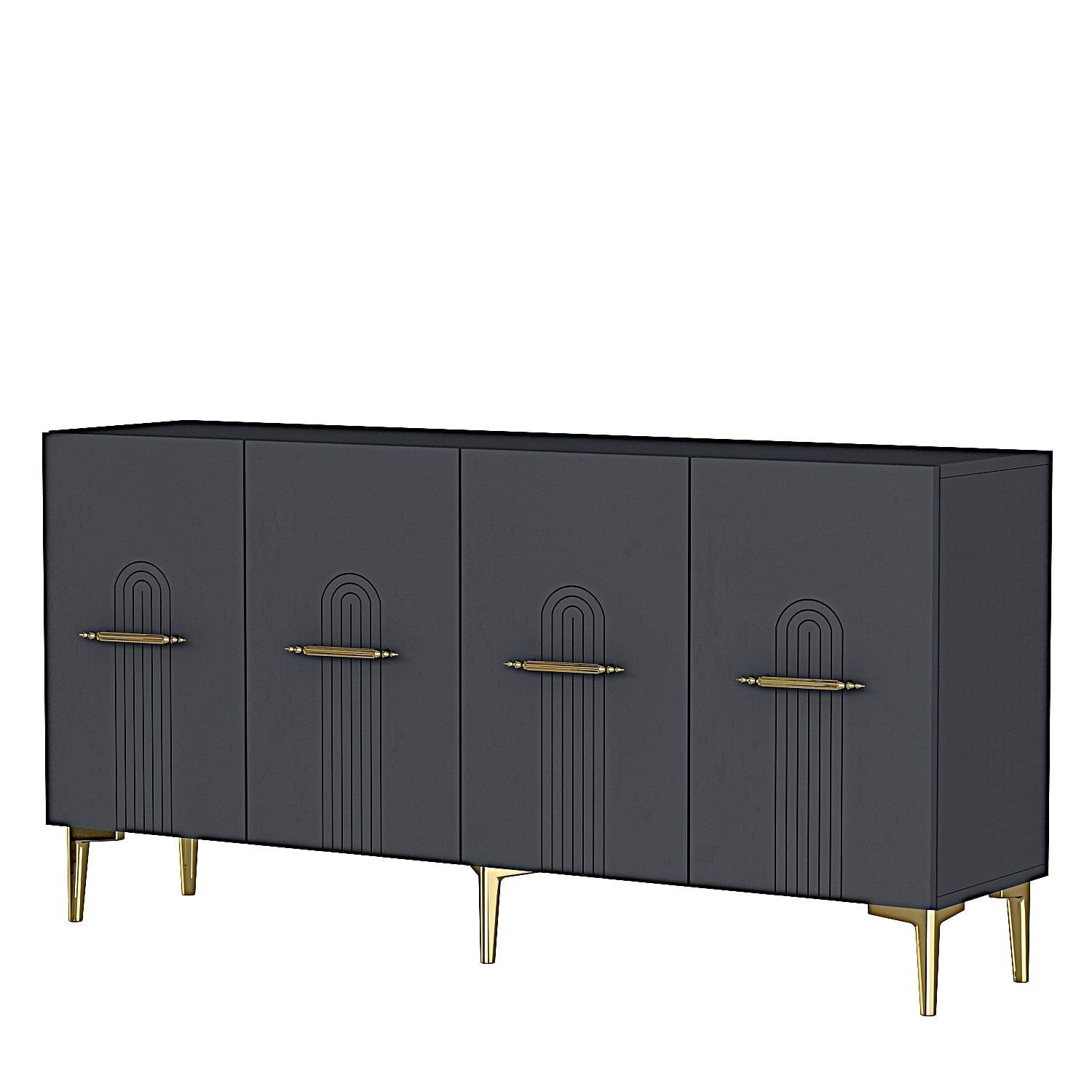 Consola Ida 150, 150 x 75 x 32 cm, antracit auriu, PAL melaminat, spatiu de depozitare, fixare pe perete, antracit / gold — imaginea 2