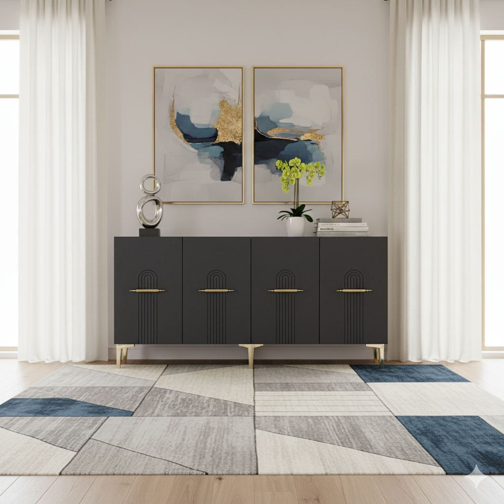 Consola Ida 150, 150 x 75 x 32 cm, antracit auriu, PAL melaminat, spatiu de depozitare, fixare pe perete, antracit / gold — imaginea 3