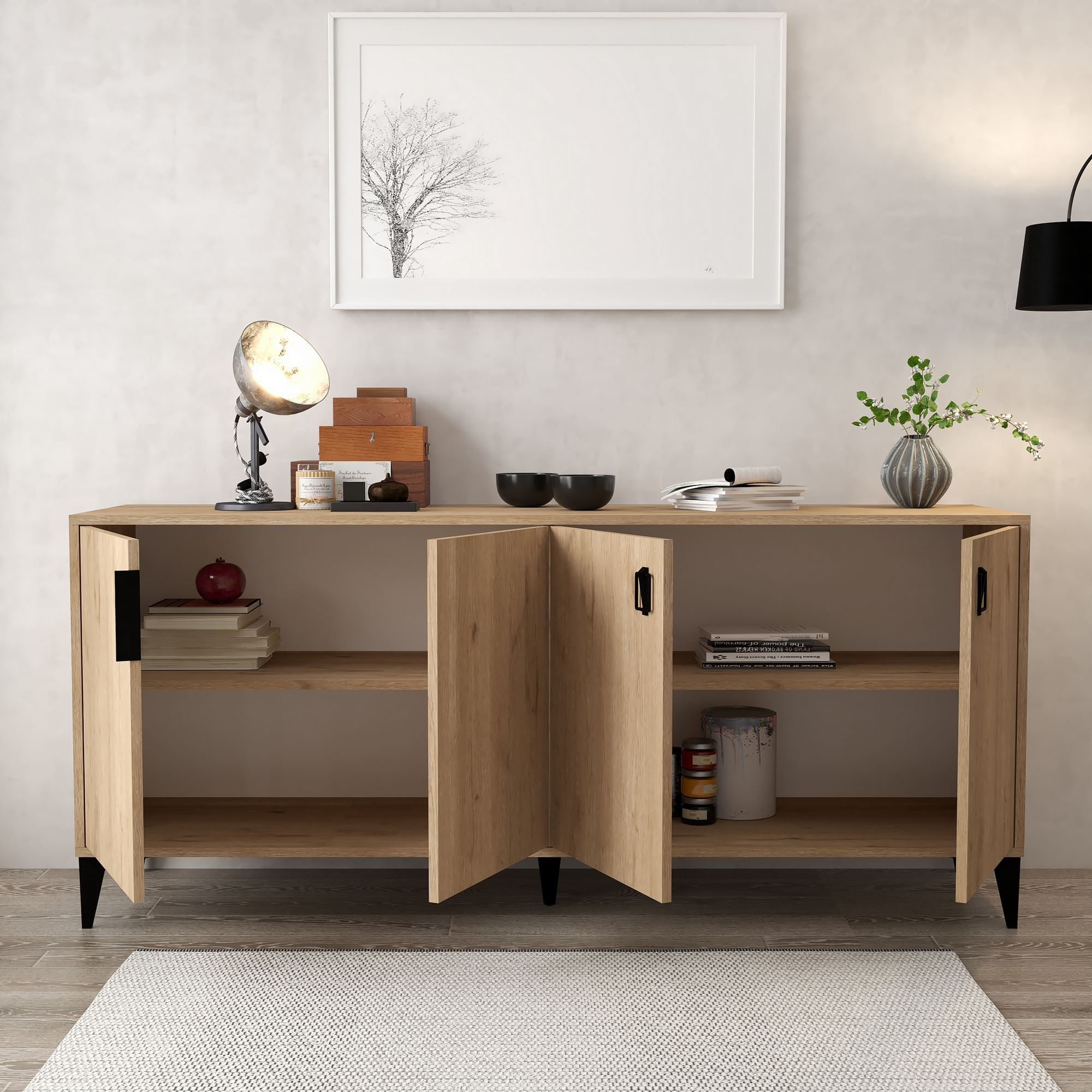 Consola Deren 4006, 180 x 78 x 44 cm, stejar safir, PAL melaminat — imaginea 5