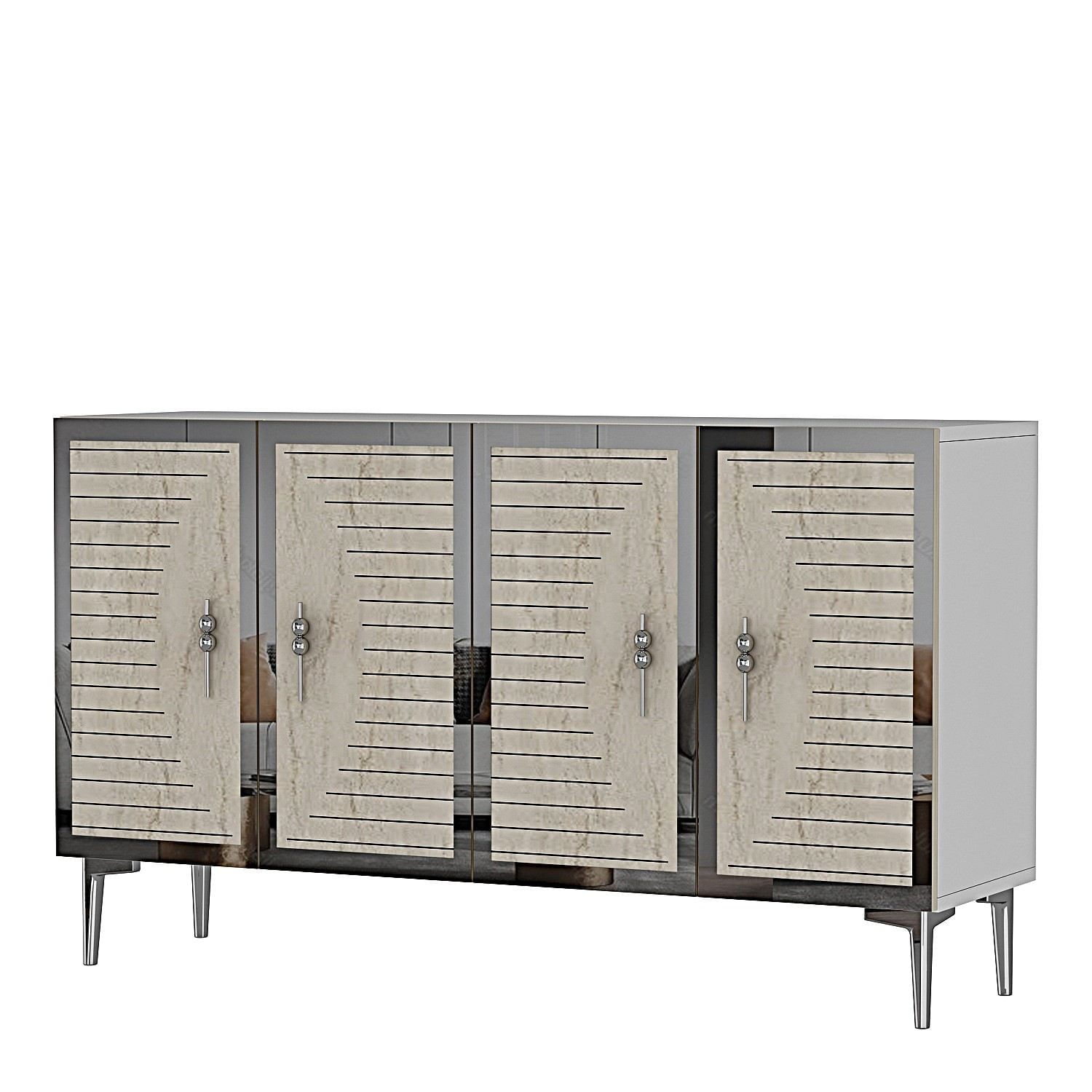 Consola Tuna 120, 120 x 75 x 32 cm, alb travertin argintiu, PAL melaminat, spatiu de depozitare, fixare pe perete, alb / travertin / silver — imaginea 2