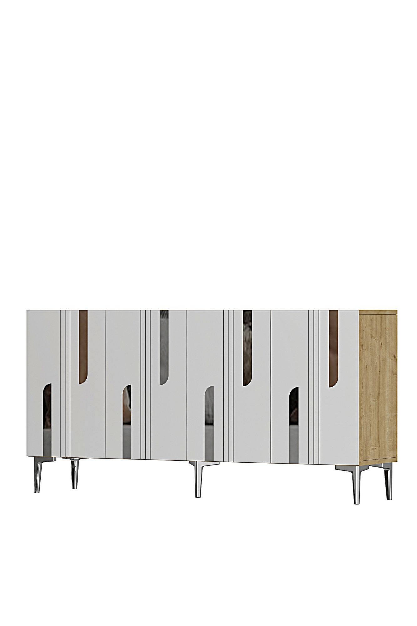 Consola Nota 150, 150 x 75 x 32 cm, stejar safir alb argintiu, PAL melaminat, safir stejar / alb / silver — imaginea 2