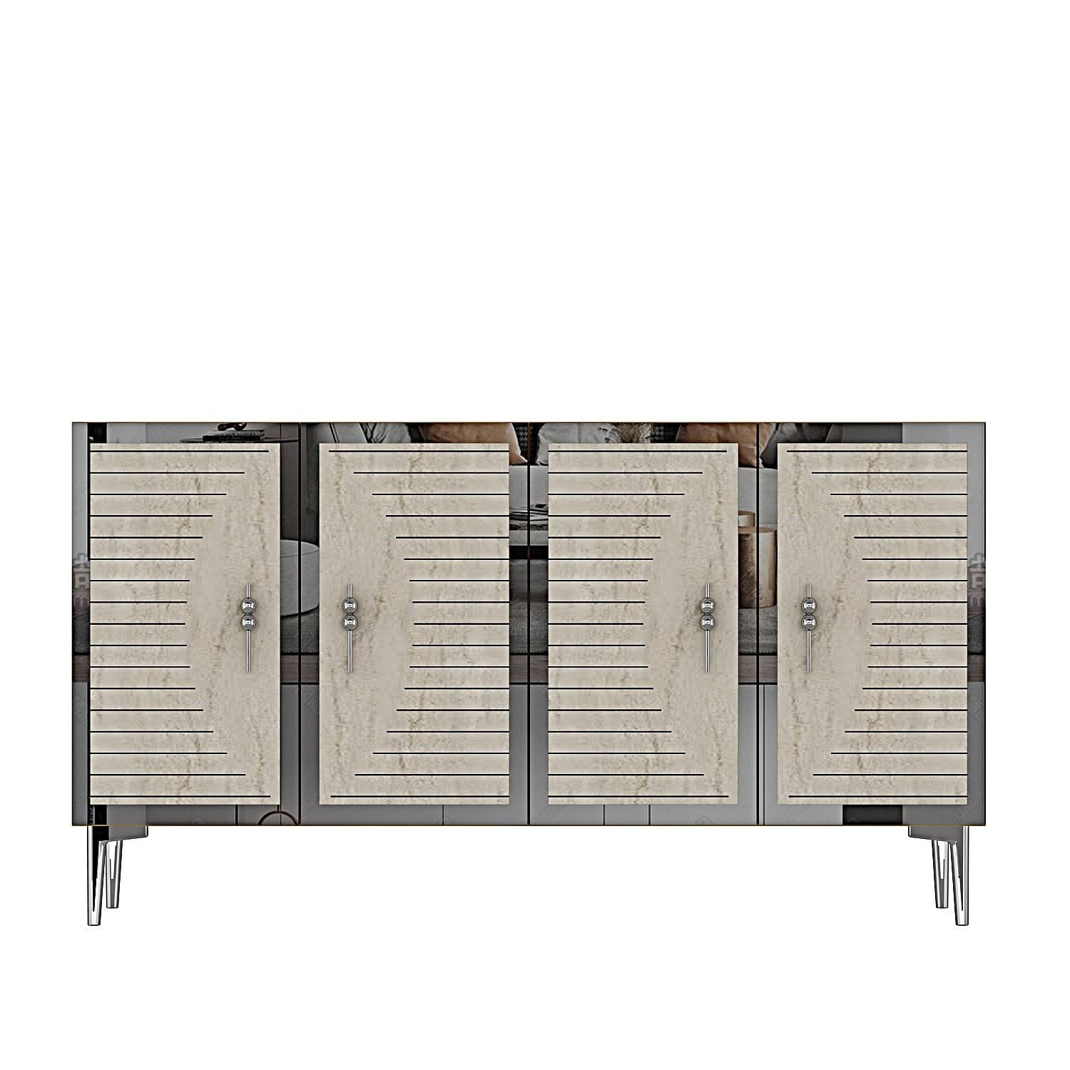 Consola Tuna 120, 120 x 75 x 32 cm, alb travertin argintiu, PAL melaminat, spatiu de depozitare, fixare pe perete, alb / travertin / silver — imaginea 3