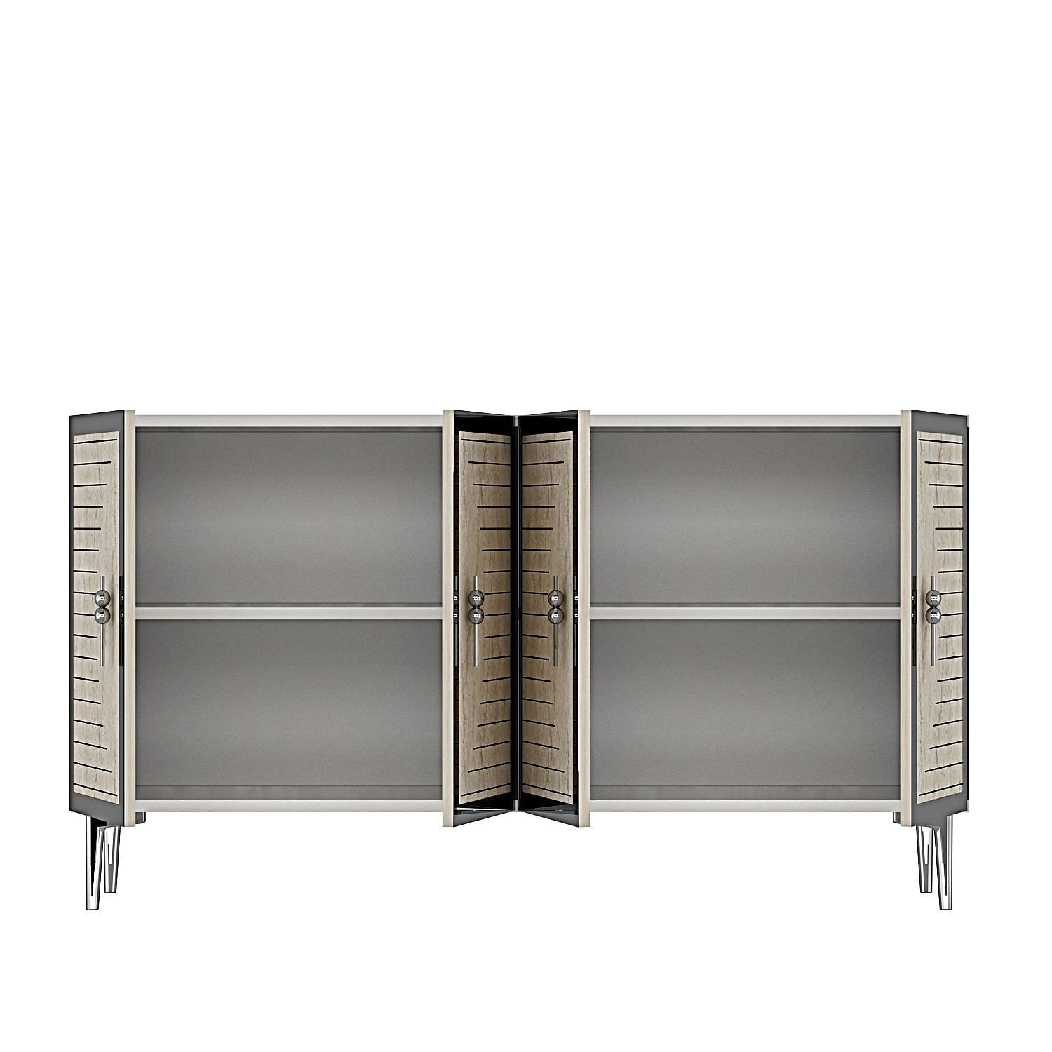 Consola Tuna 120, 120 x 75 x 32 cm, alb travertin argintiu, PAL melaminat, spatiu de depozitare, fixare pe perete, alb / travertin / silver — imaginea 4