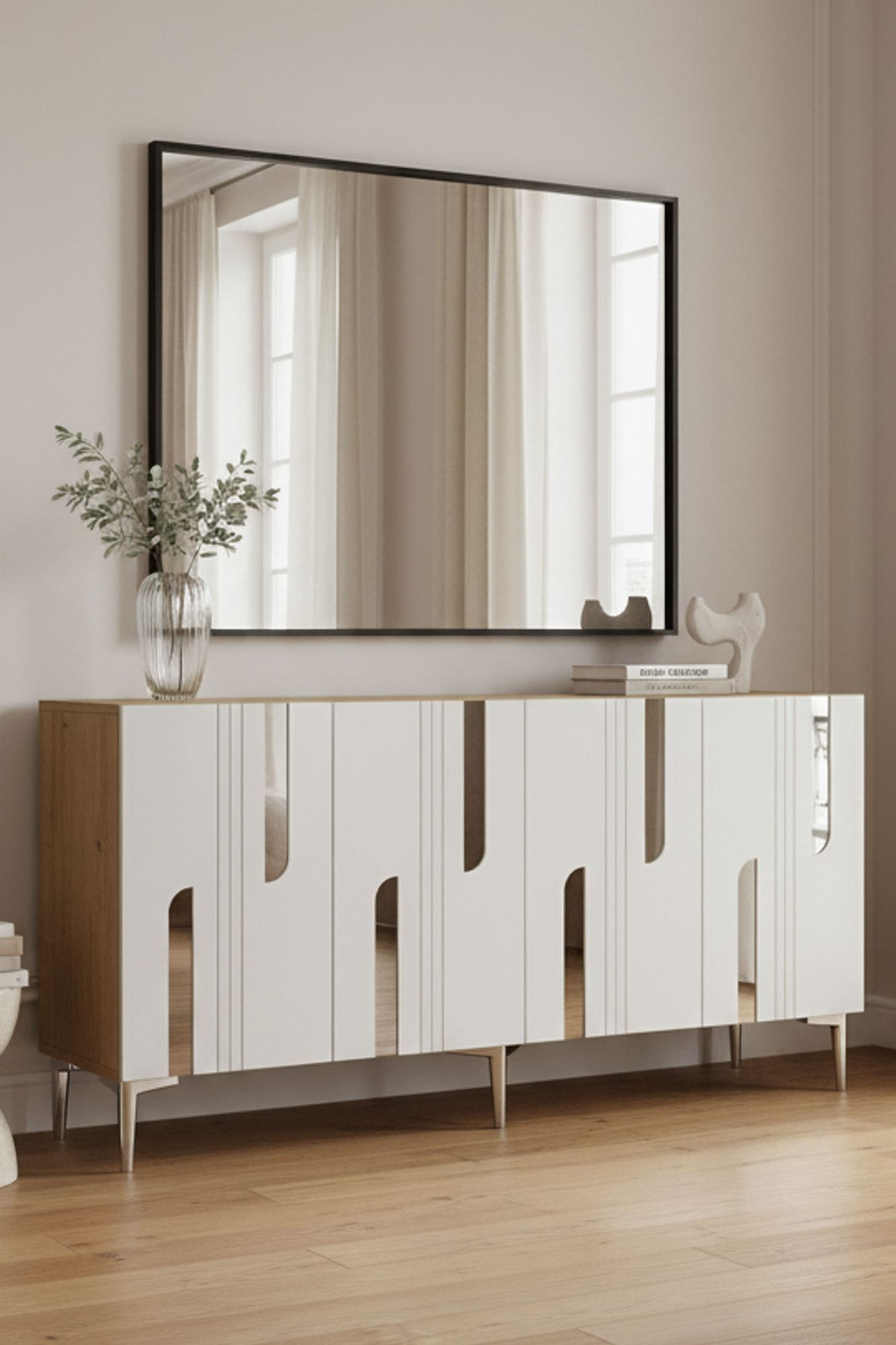 Consola Nota 150, 150 x 75 x 32 cm, stejar safir alb argintiu, PAL melaminat, safir stejar / alb / silver — imaginea 4