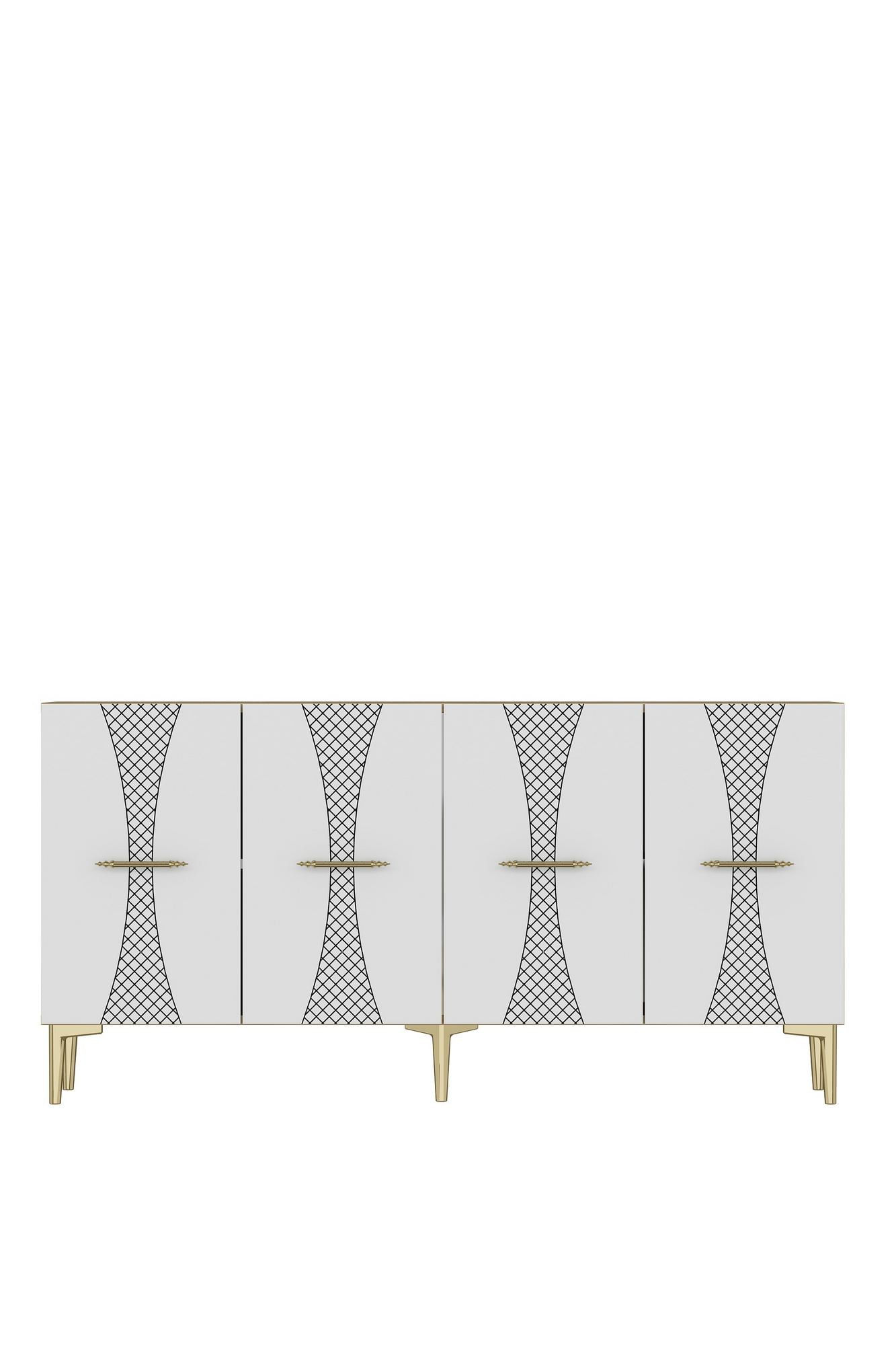 Consola Slim 150, 150 x 75 x 32 cm, stejar safir alb auriu, PAL melaminat, safir stejar / alb / gold — imaginea 3