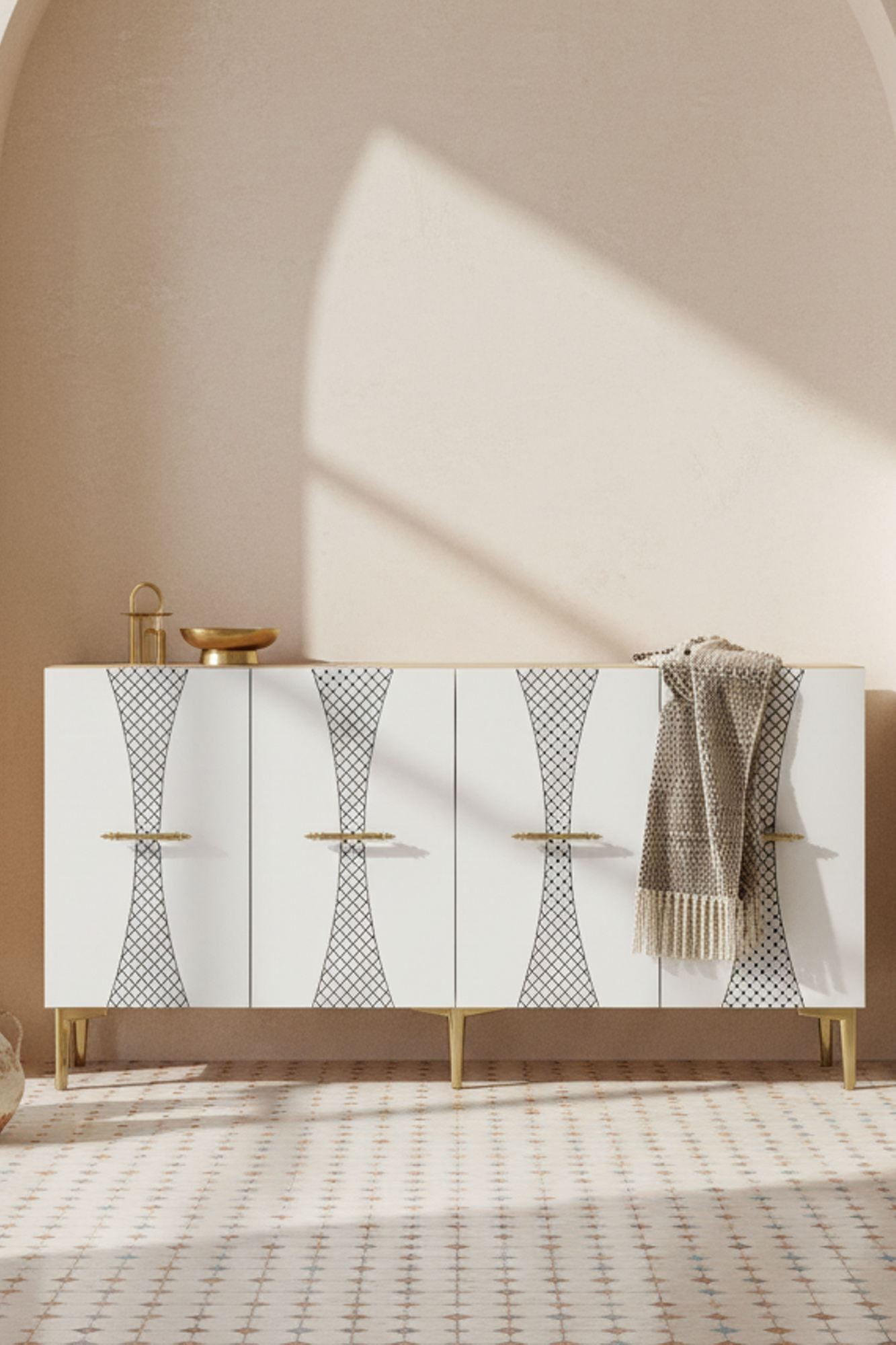 Consola Slim 150, 150 x 75 x 32 cm, stejar safir alb auriu, PAL melaminat, safir stejar / alb / gold — imaginea 6