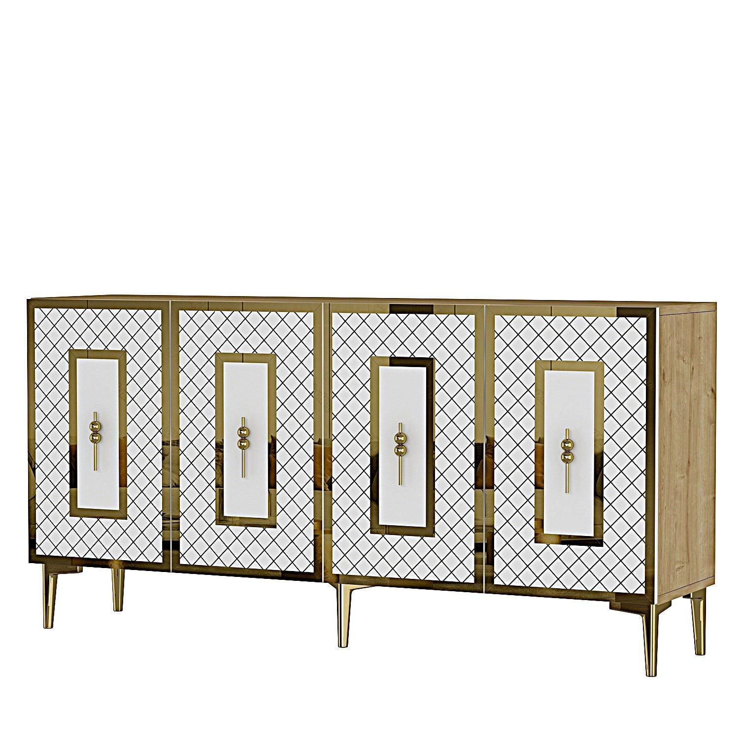 Consola Puma 150, 150 x 75 x 32 cm, stejar safir alb auriu, PAL melaminat, spatiu de depozitare, fixare pe perete, safir stejar / alb / gold — imaginea 2