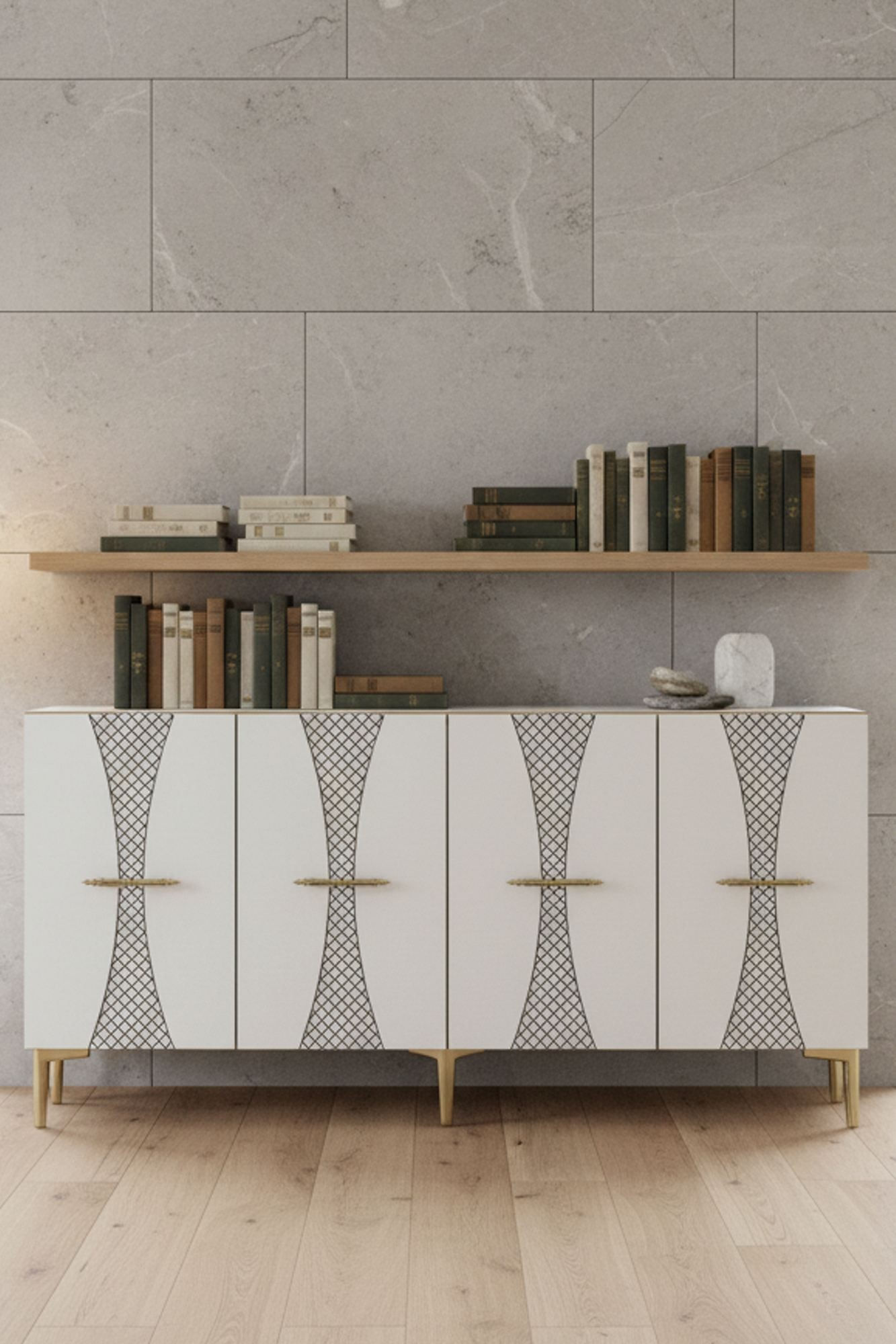 Consola Slim 150, 150 x 75 x 32 cm, stejar safir alb auriu, PAL melaminat, safir stejar / alb / gold — imaginea 7