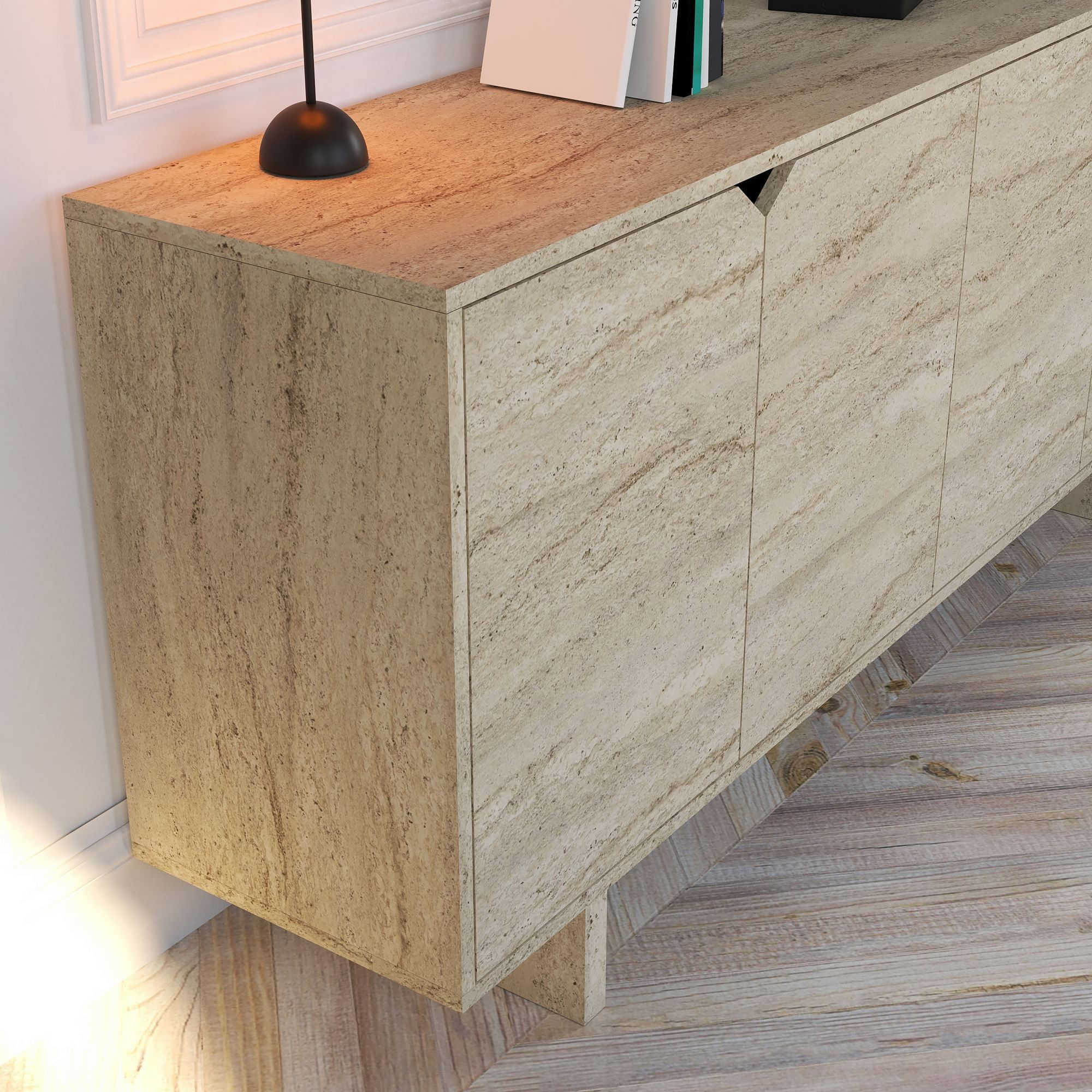 Consola Turan, 180 x 80,6 x 40 cm, travertin, PAL melaminat, spatiu de depozitare, fixare pe perete — imaginea 4