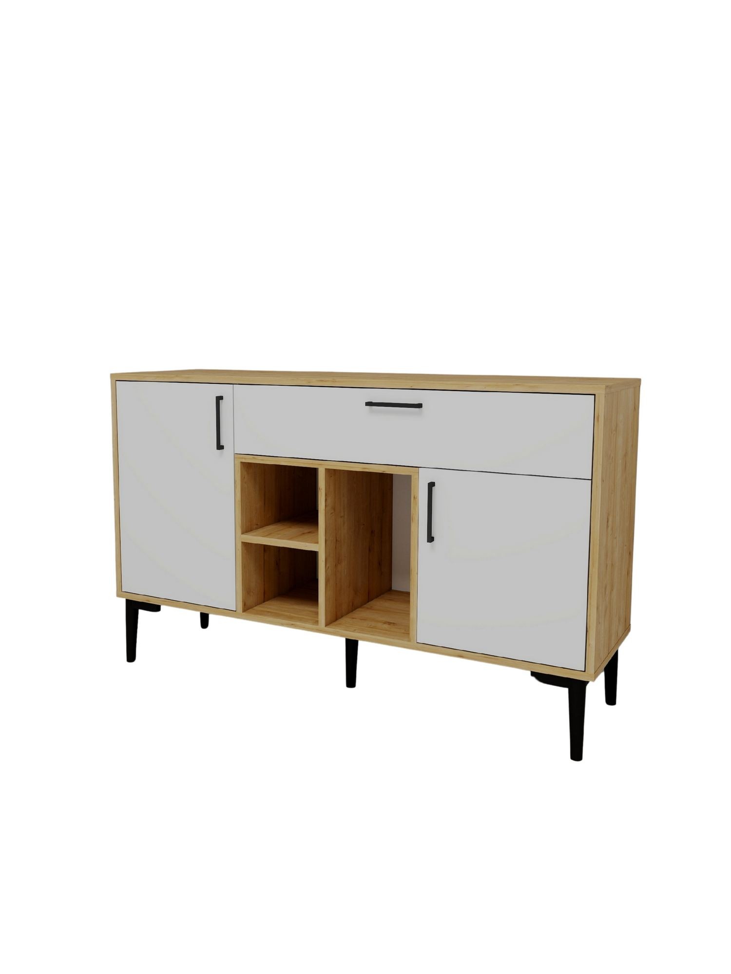 Consola Tuvas, 135 x 83,6 x 40 cm, stejar safir alb, PAL melaminat, spatiu de depozitare, fixare pe perete — imaginea 3
