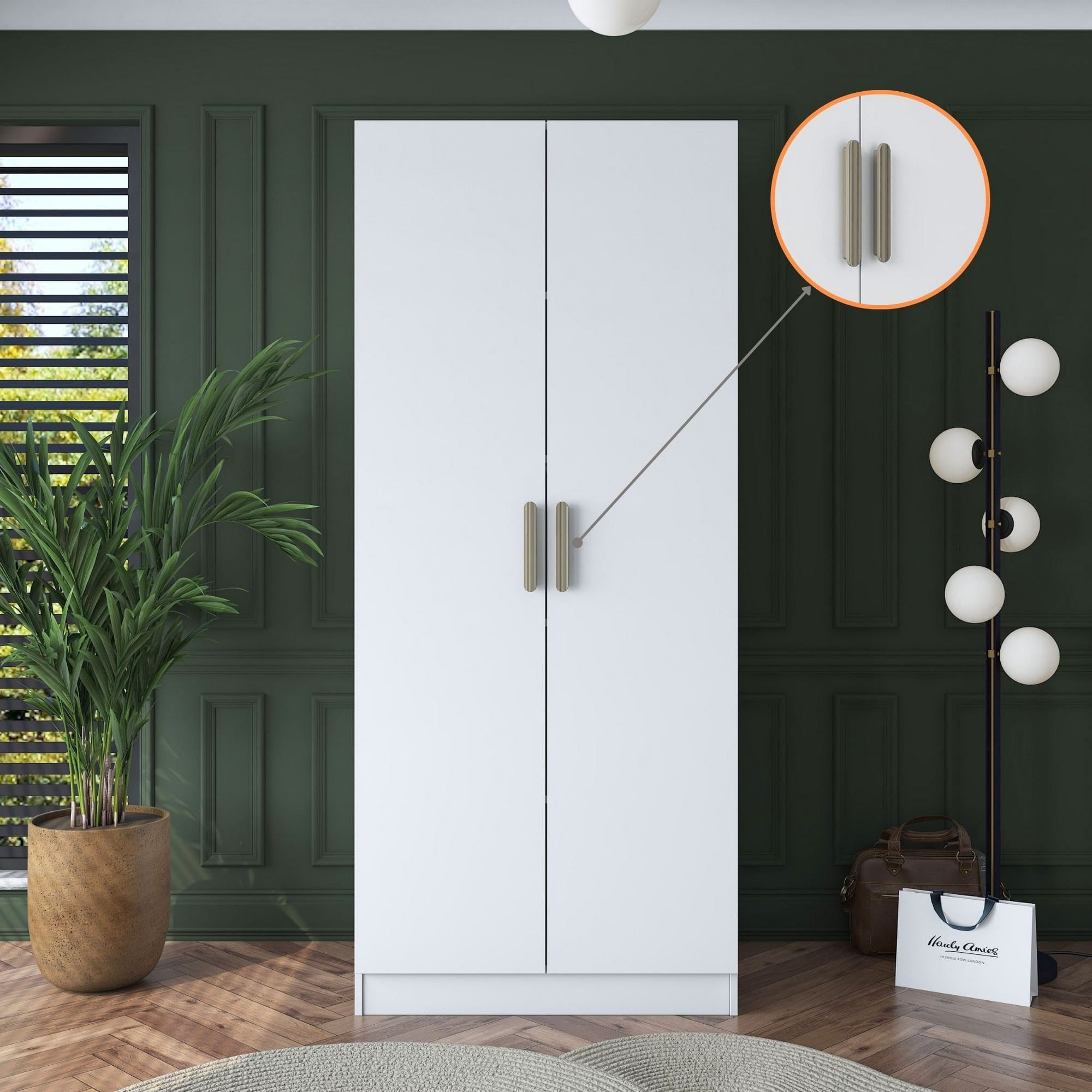 Dulap haine BA160, 90 x 210 x 57,5 cm, alb, PAL, spatiu de depozitare, fixare pe perete — imaginea 2