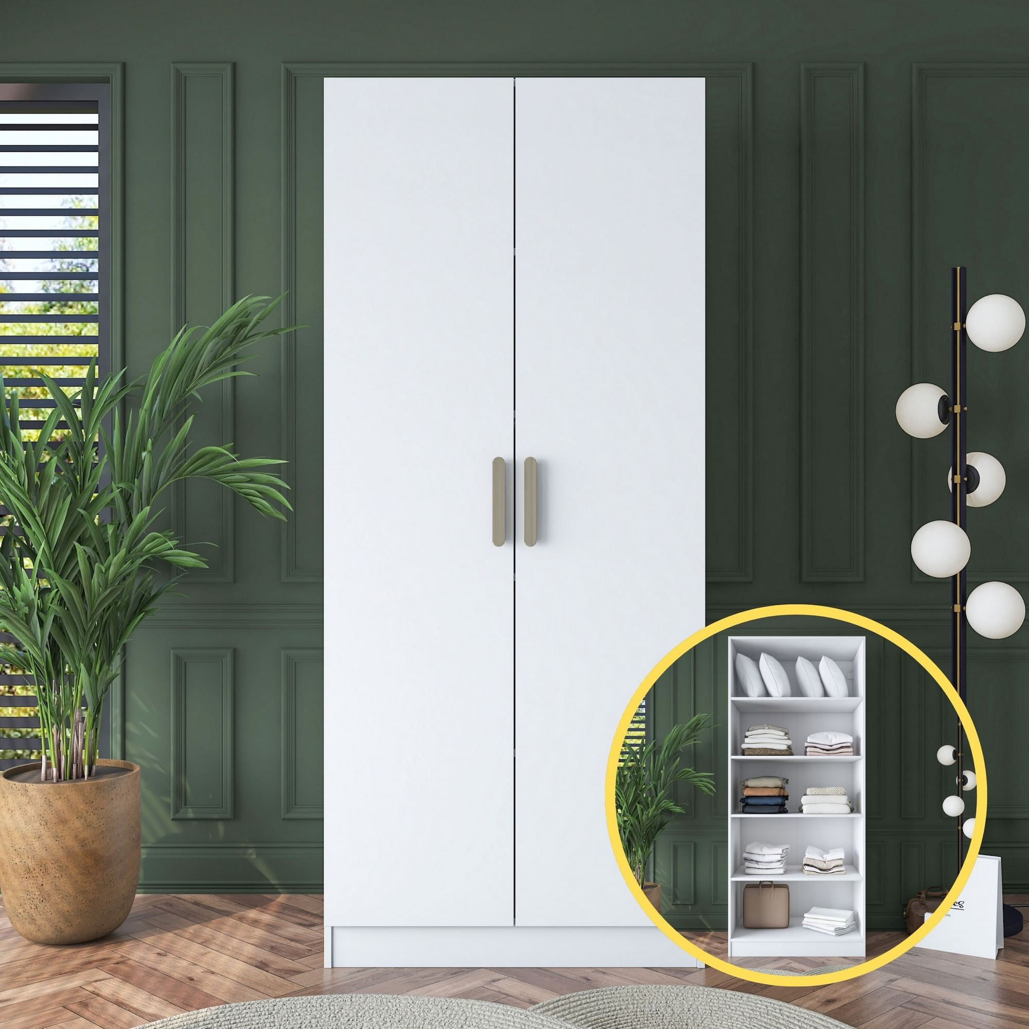 Dulap haine BA160, 90 x 210 x 57,5 cm, alb, PAL, spatiu de depozitare, fixare pe perete — imaginea 4