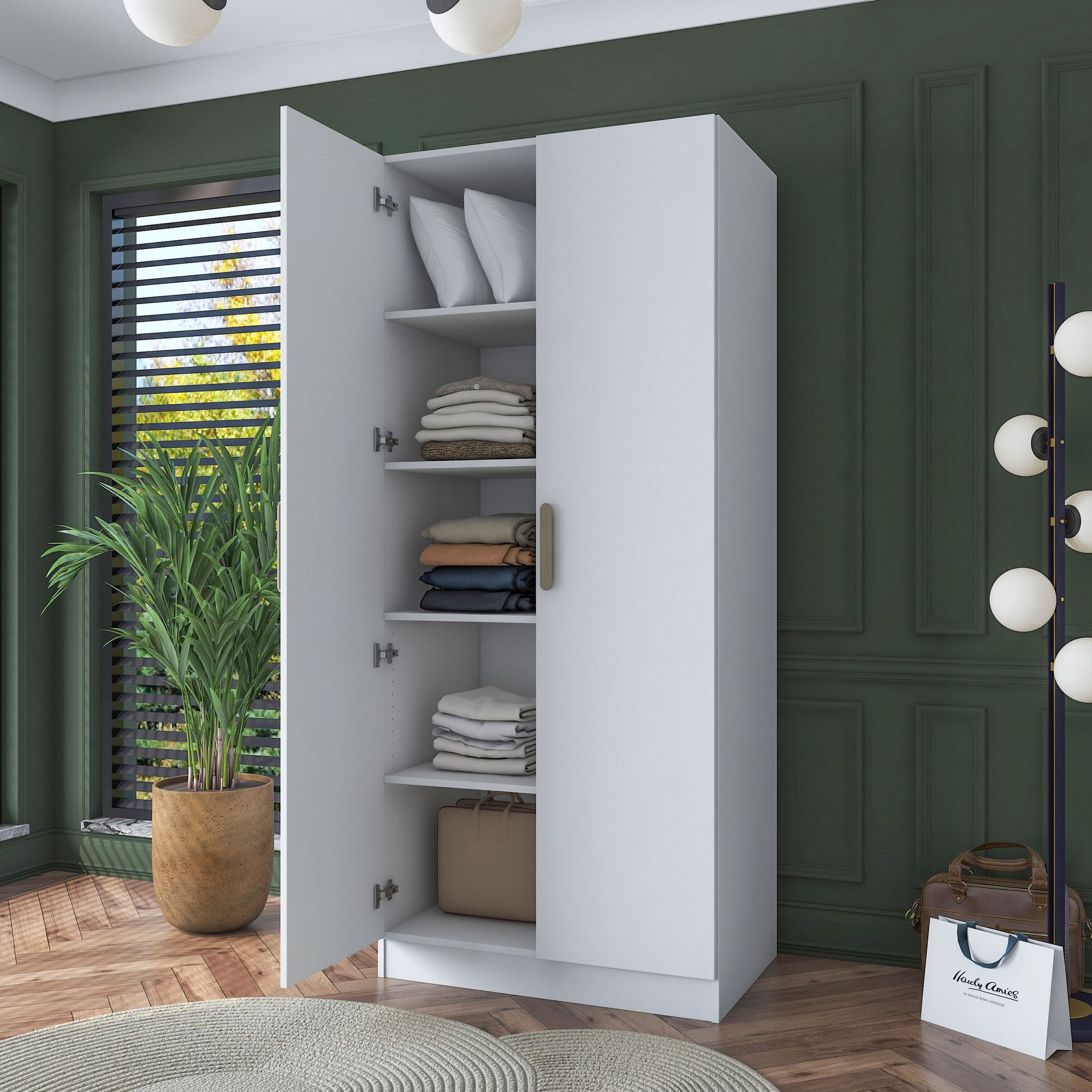 Dulap haine BA160, 90 x 210 x 57,5 cm, alb, PAL, spatiu de depozitare, fixare pe perete — imaginea 5