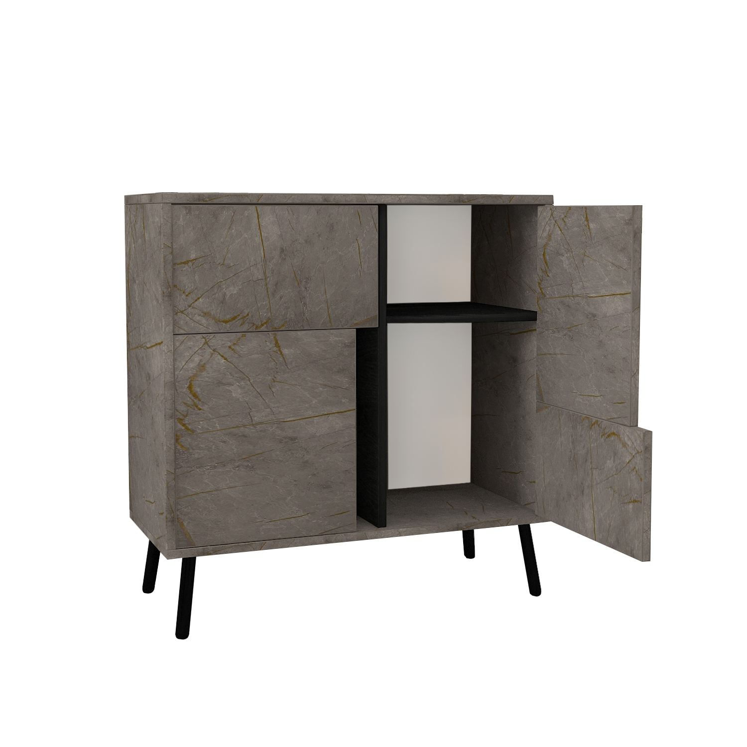 Dulap Darien, 76, 5 x 79, 5 x 35 cm, marmura negru lemn, PAL melaminat, spatiu de depozitare, fixare pe perete, marble / negru wood — imaginea 2