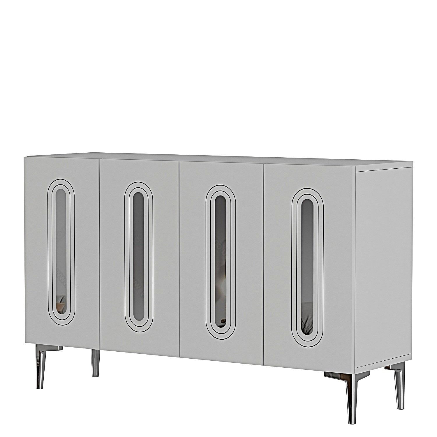 Consola Rany 120, 120 x 75 x 32 cm, alb argintiu, PAL melaminat, spatiu de depozitare, fixare pe perete, alb / silver — imaginea 2