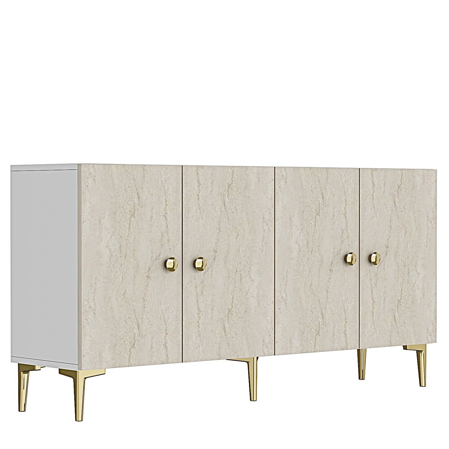 Consola Simple 150, 150 x 75 x 32 cm, alb travertin auriu, PAL melaminat, spatiu de depozitare, fixare pe perete, alb / travertin / gold — imaginea 2