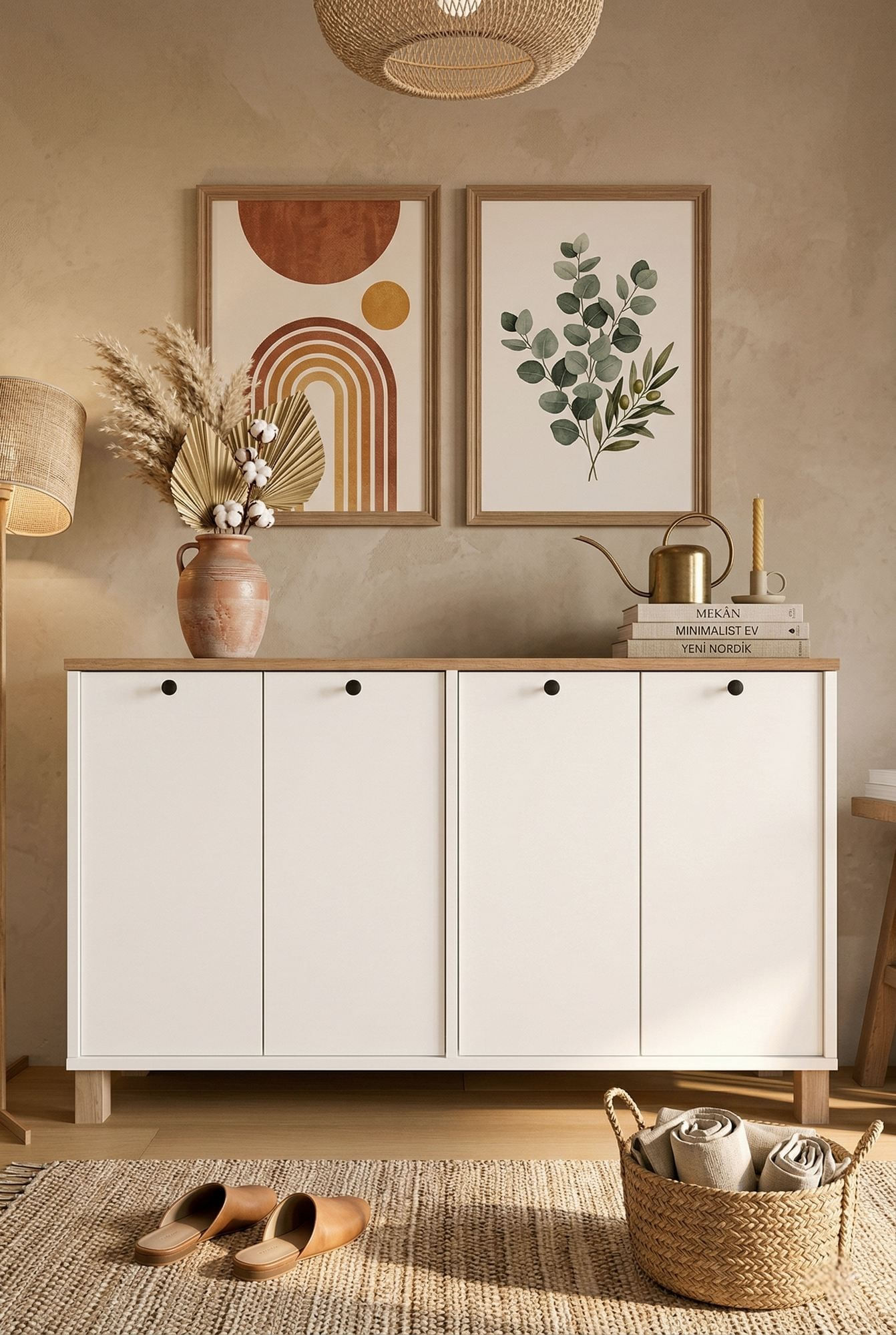 Consola Nord - ND2-SW, 120 x 73,6 x 29,5 cm, alb si stejar, PAL melaminat, spatiu de depozitare, fixare pe perete — imaginea 6