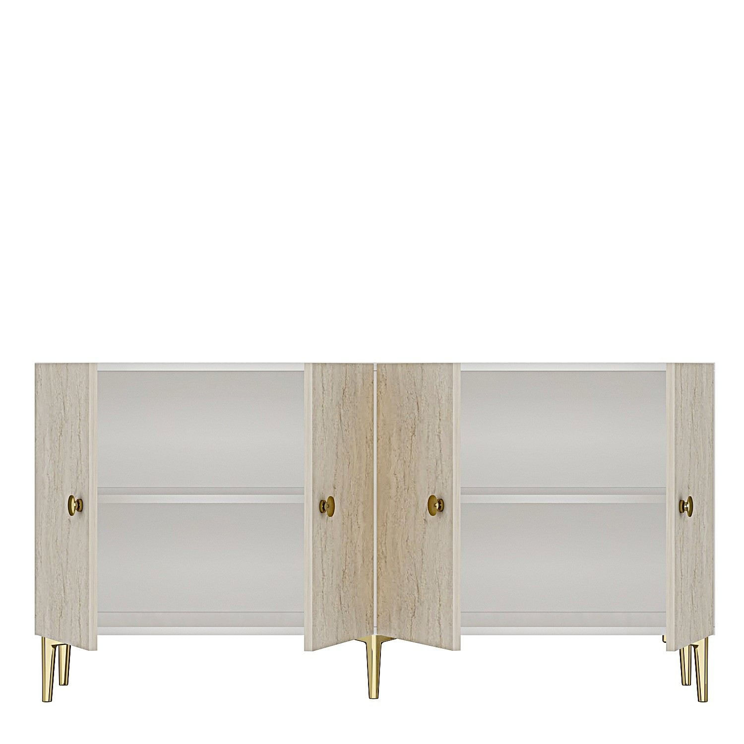 Consola Simple 150, 150 x 75 x 32 cm, alb travertin auriu, PAL melaminat, spatiu de depozitare, fixare pe perete, alb / travertin / gold — imaginea 7