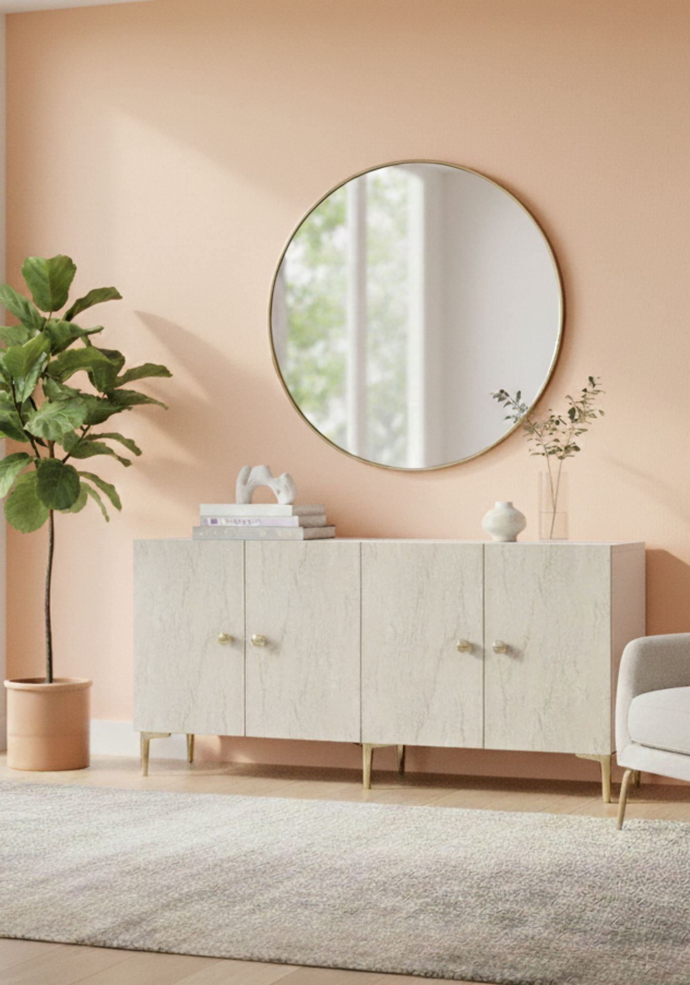 Consola Simple 150, 150 x 75 x 32 cm, alb travertin auriu, PAL melaminat, spatiu de depozitare, fixare pe perete, alb / travertin / gold — imaginea 8
